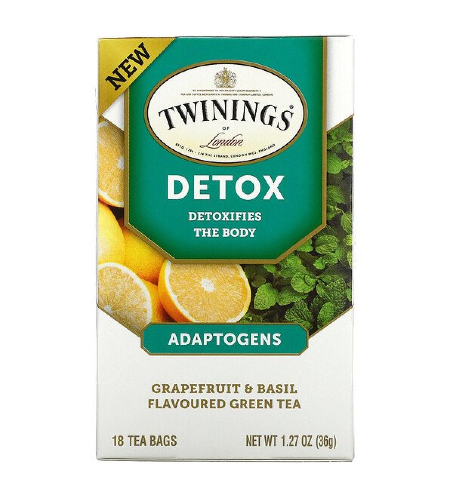 Twinings Detox Adaptogens Grapefruit & Basil Green Tea - 18 Tea Bags (36g) - Buy Online on GoSupps.com