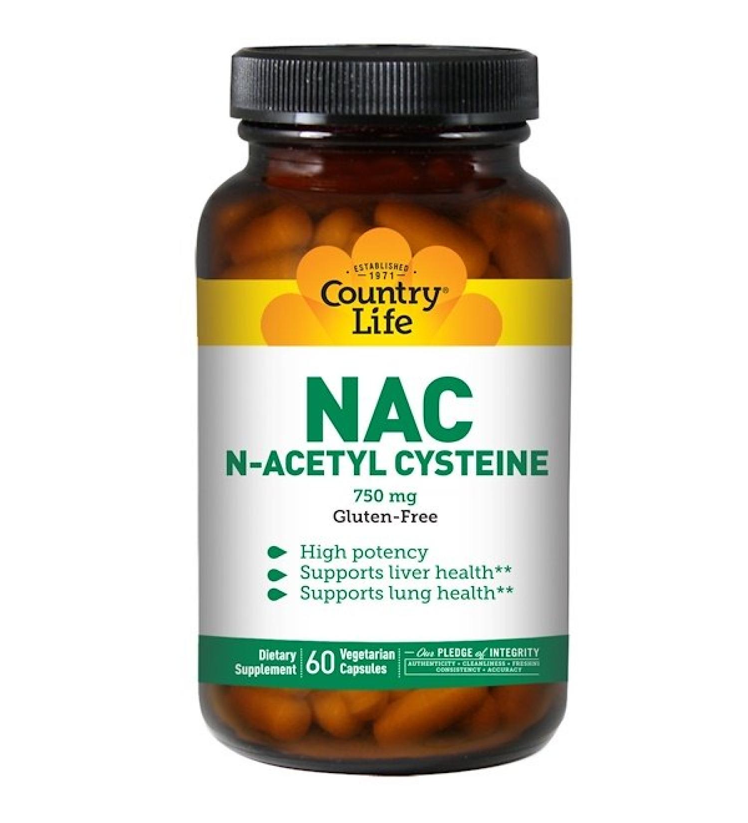 Country Life NAC N-Acetyl Cysteine 750 mg 60 Vegetarian Capsules