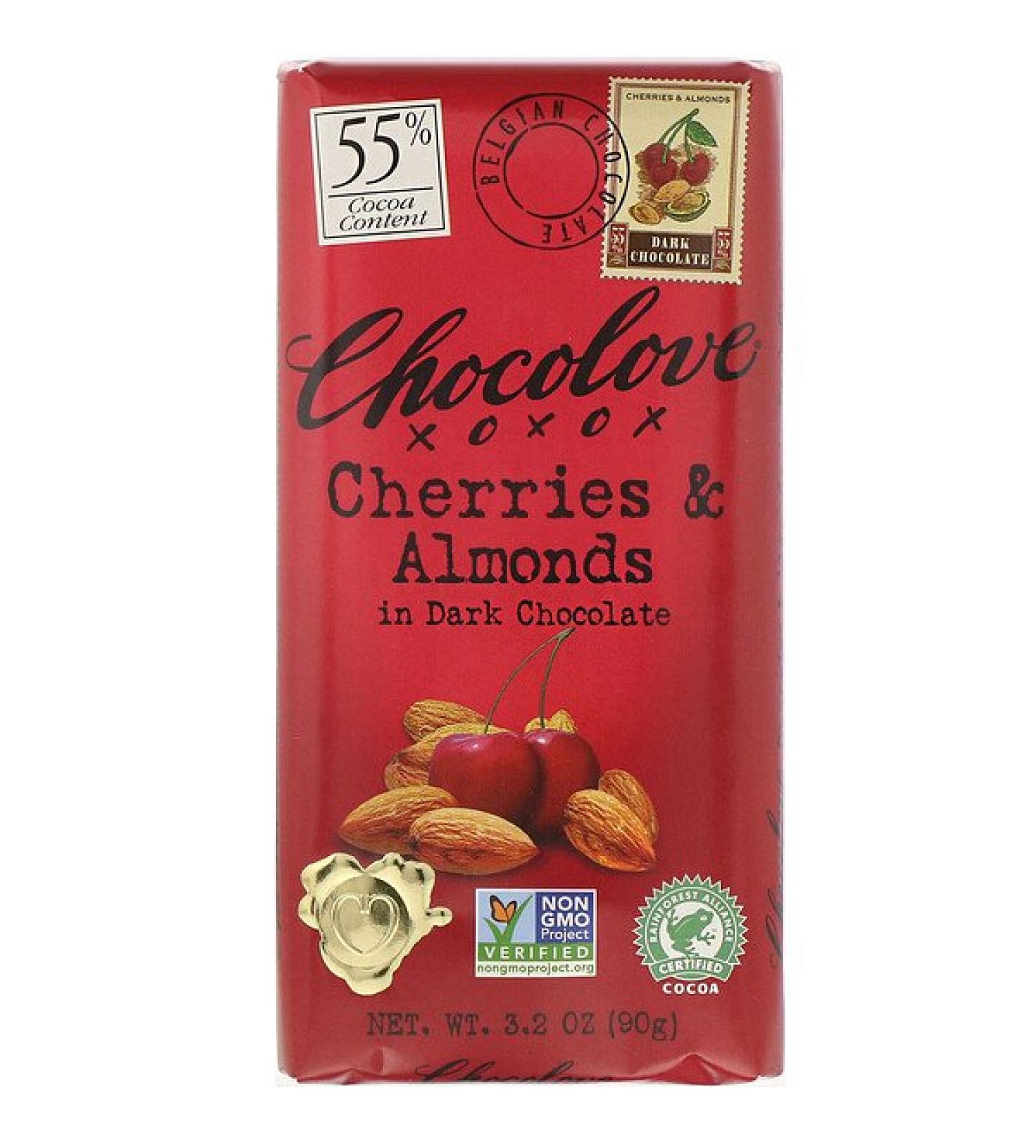 Chocolove Cherries & Almonds in Dark Chocolate 55% Cocoa 3.2 oz (90 g)