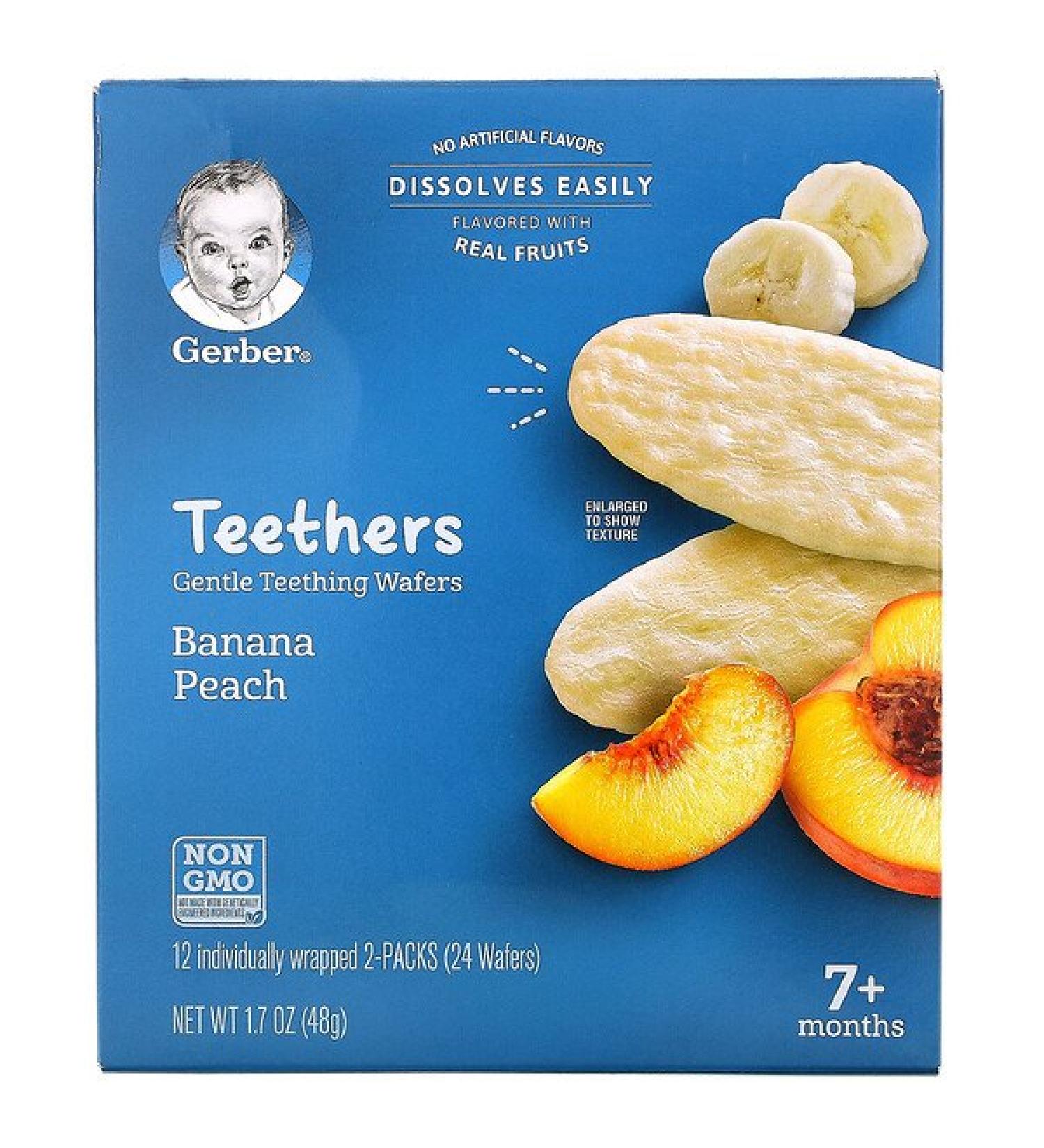 Gerber Teethers Gentle Teething Wafers 7+ Months Banana Peach 12 Packs 2 Wafers Each