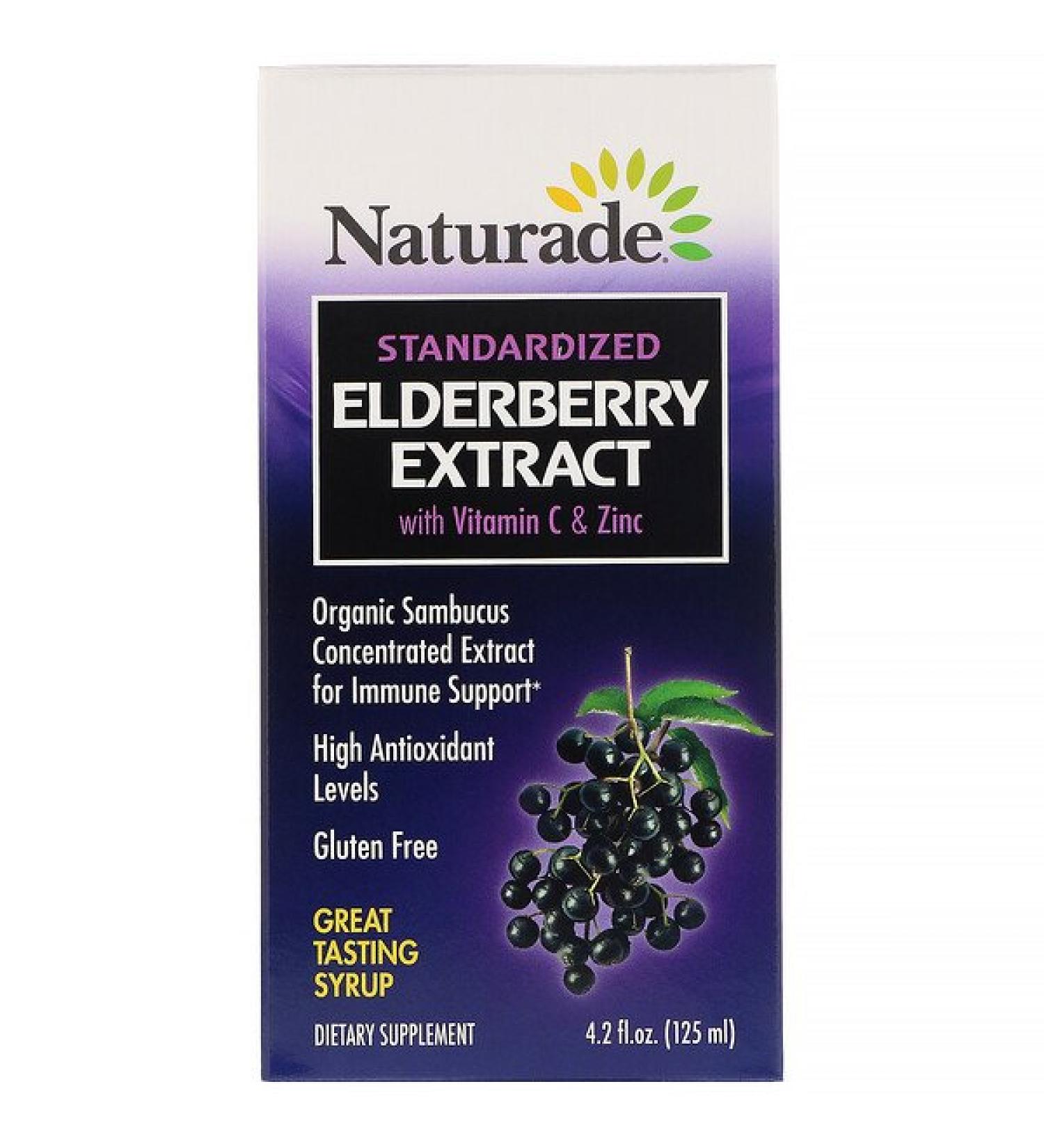 Naturade Standardized Elderberry Extract Syrup with Vitamin C & Zinc 4.2 fl oz (125 ml)