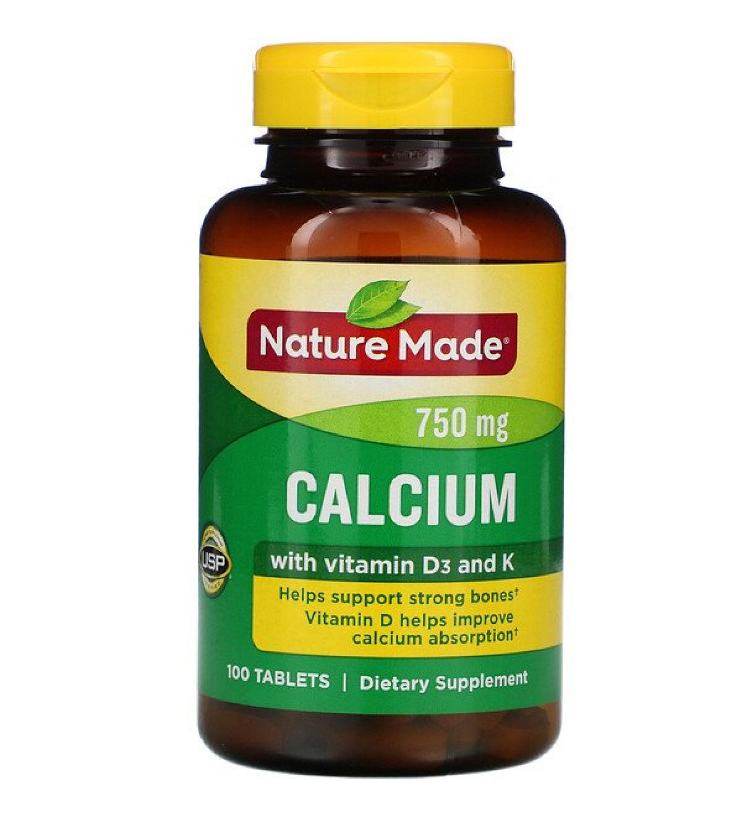 Nature Made Calcium  with D3  and  K 750 mg 100 Tablets