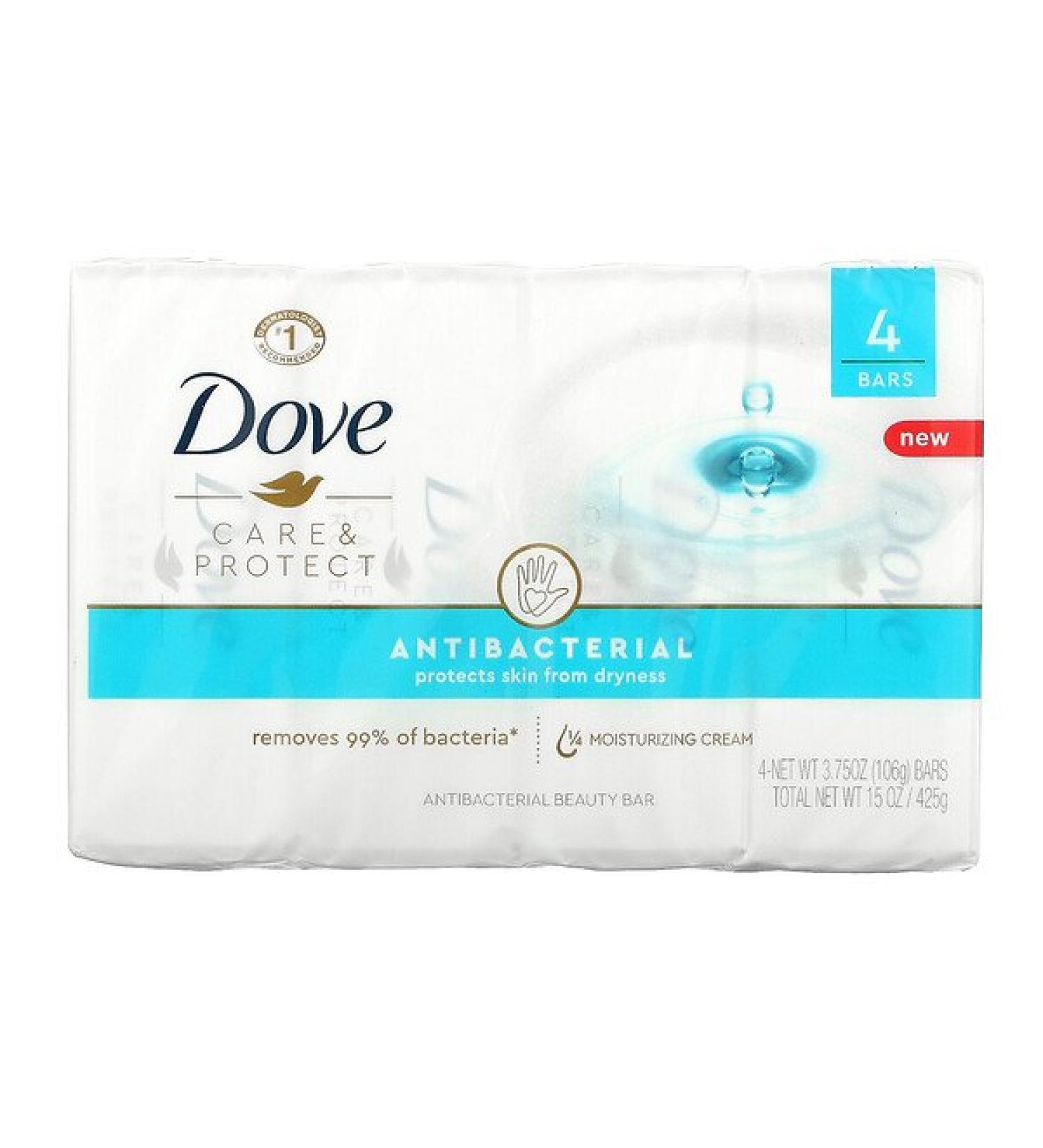 Dove Care & Protect Antibacterial Beauty Bar - 4x3.75 oz | Antibacterial Soap for Healthy Skin - Buy Online on GoSupps.com