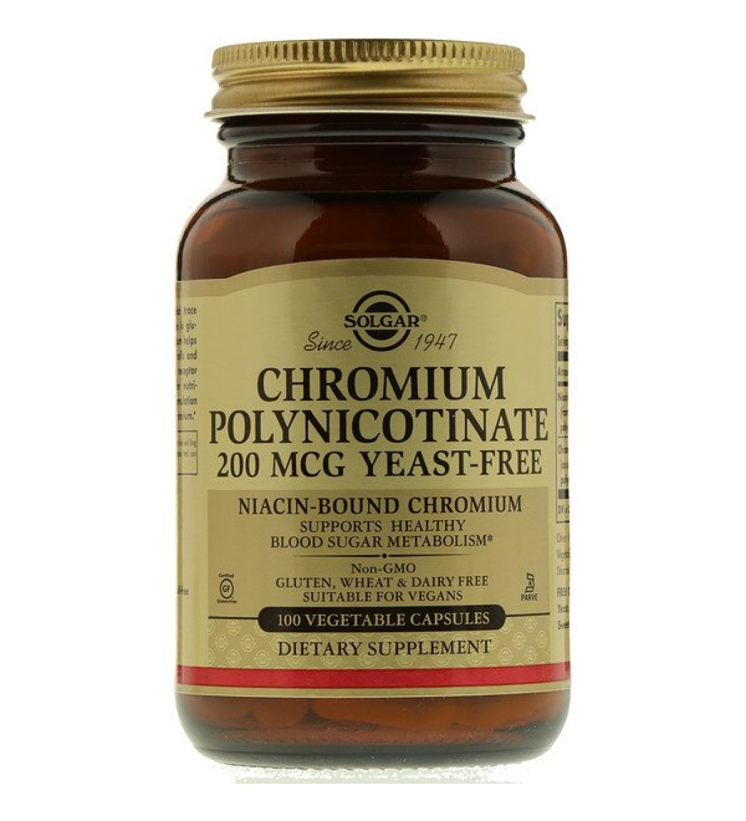 Solgar Chromium Polynicotinate 200 mcg 100 Vegetable Capsules