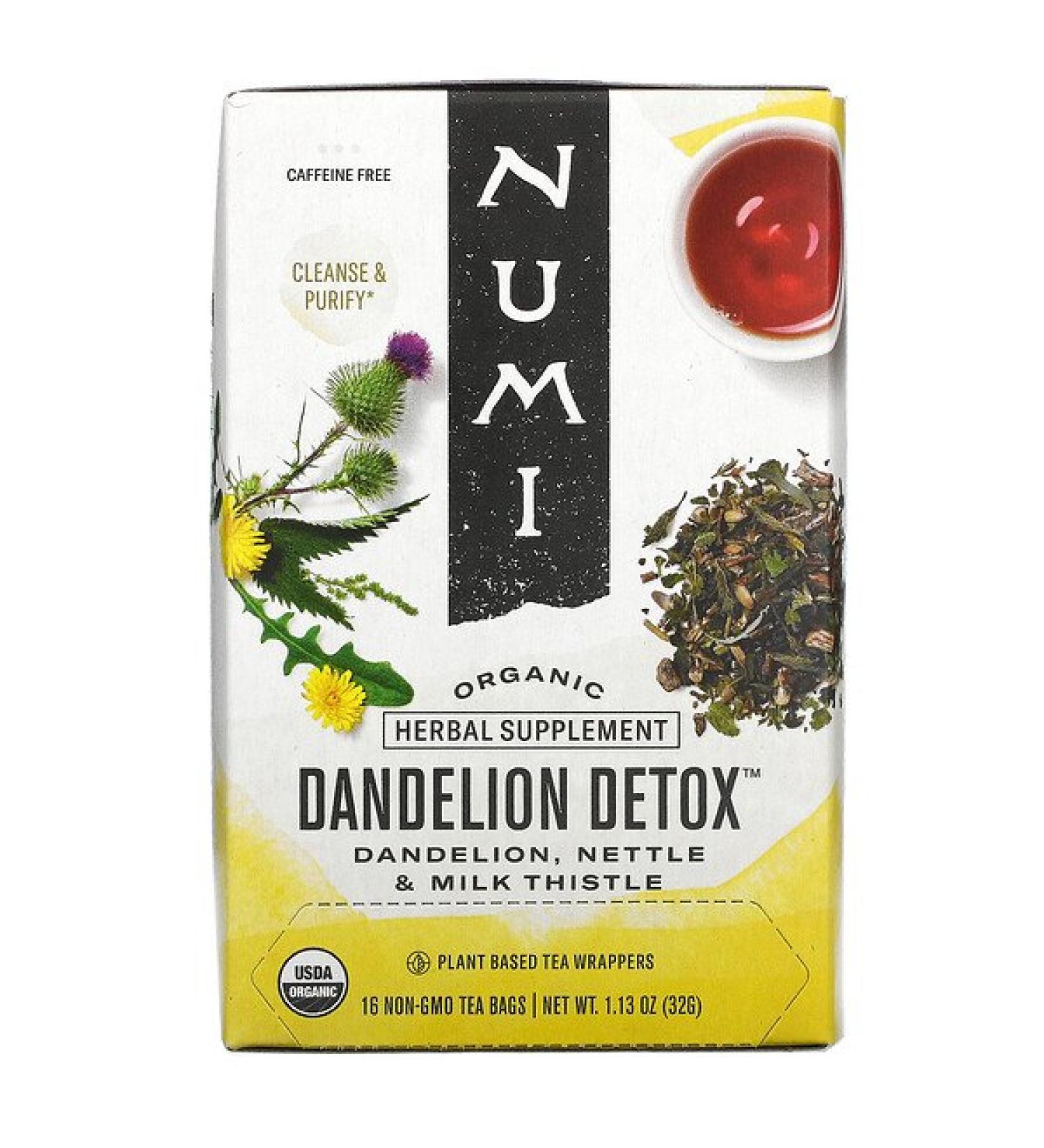 Numi Organic Dandelion Detox Tea - Caffeine Free, Non-GMO, 16 Bags (1.13 oz) - Buy Online on GoSupps.com