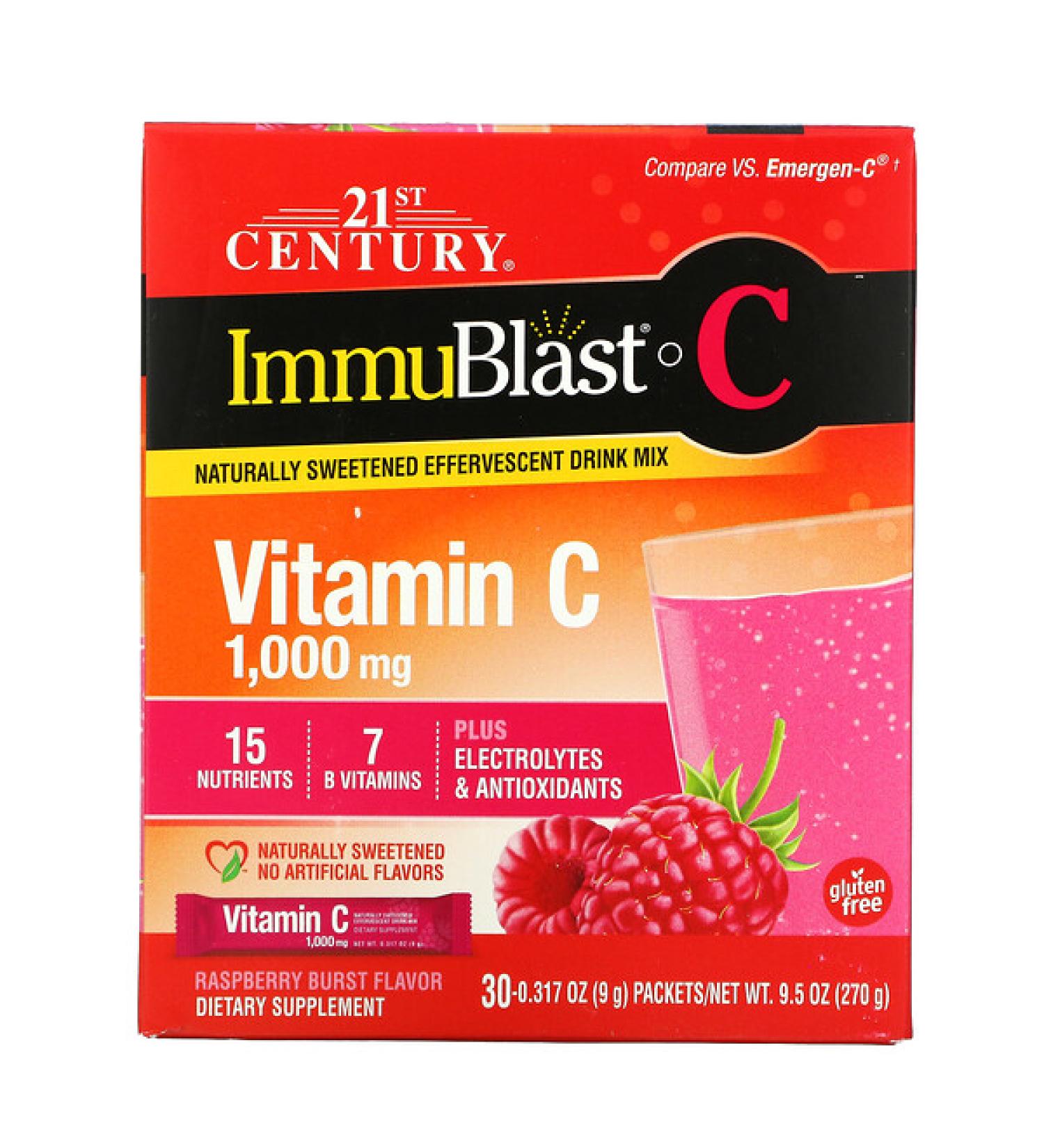 21st Century ImmuBlast-C Vitamin C Effervescent Drink Mix - Raspberry Burst 1000 mg, 30 Packets - Buy Online on GoSupps.com