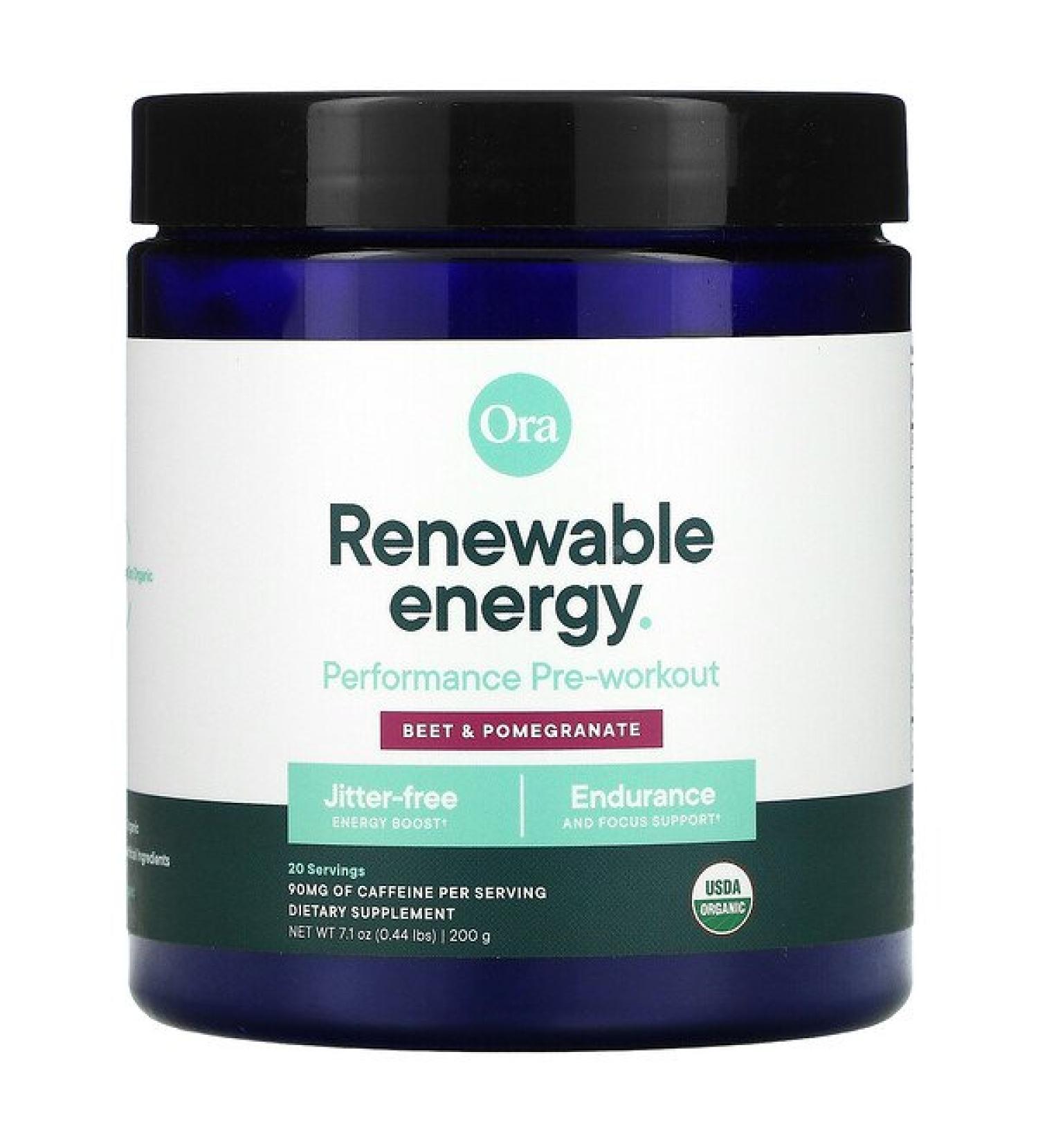 Ora Renewable Energy Performance Pre-Workout Beet & Pomegranate 0.44 lbs (200 g)