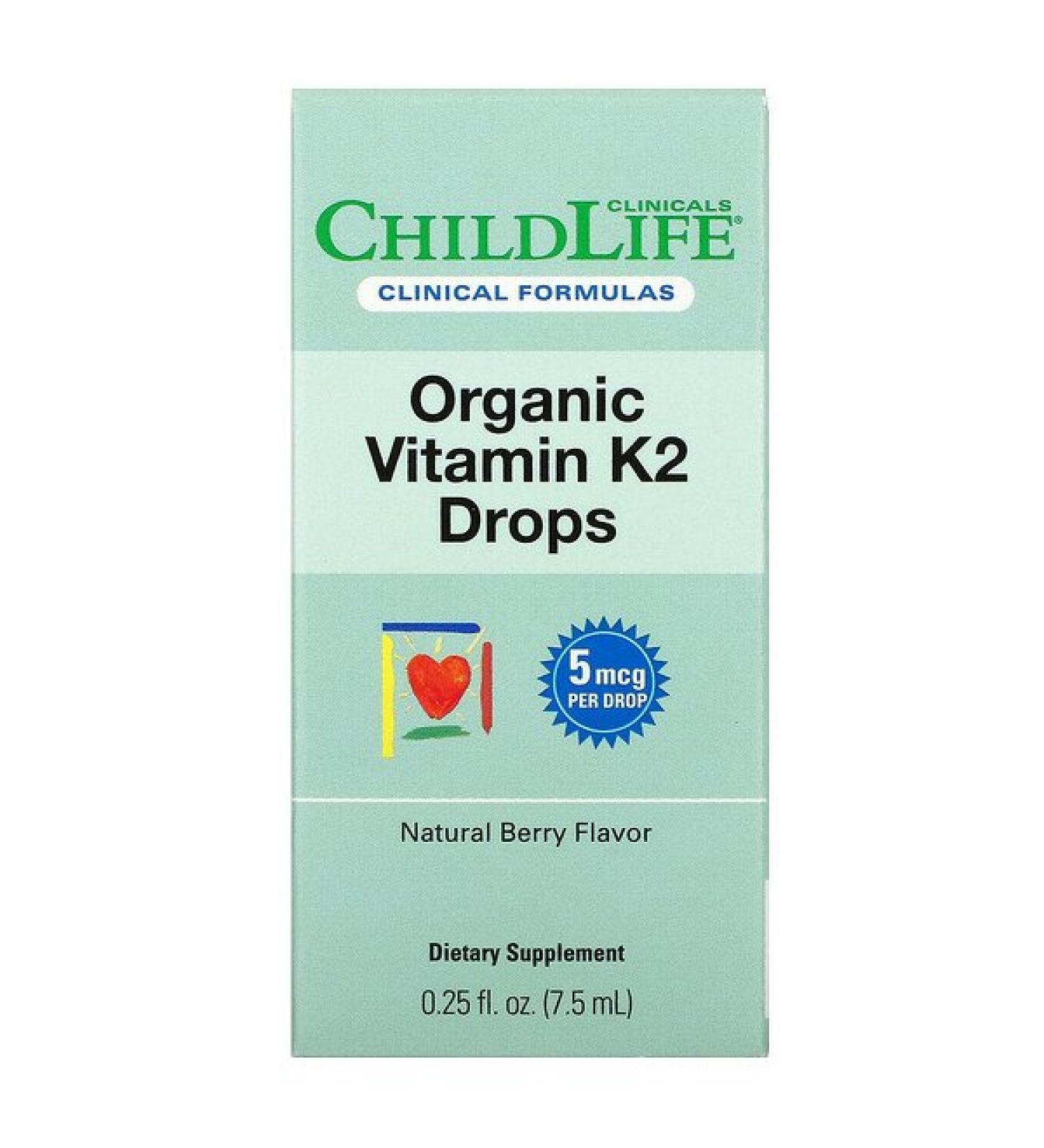 Childlife Clinicals Organic Vitamin K2 Drops Natural Berry Flavor  0.25 fl oz (7.5 ml)