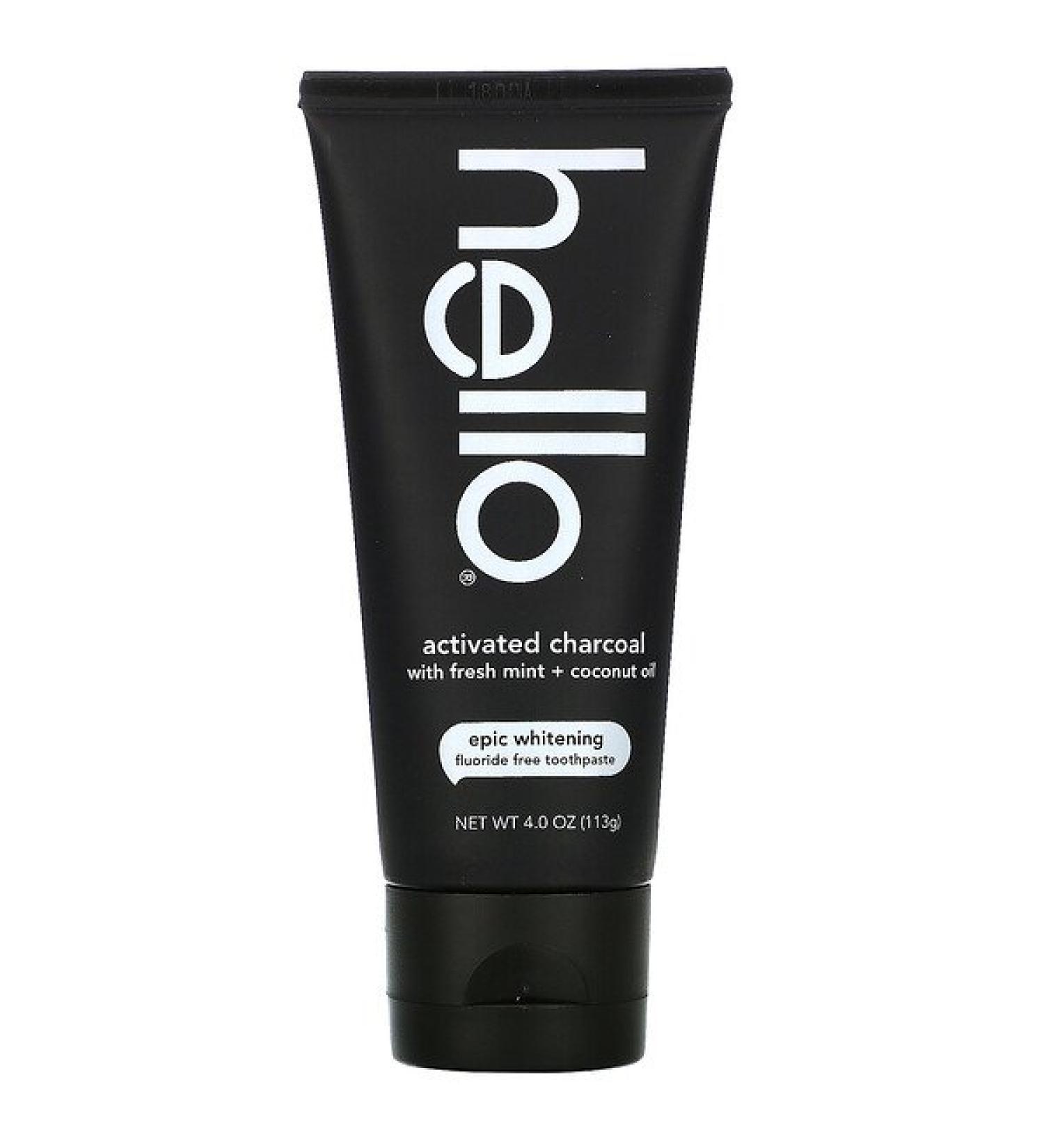 Hello Fluoride Free Whitening Toothpaste Activated Charcoal With Fresh Mint & Coconut Oil 4 oz (113 g)