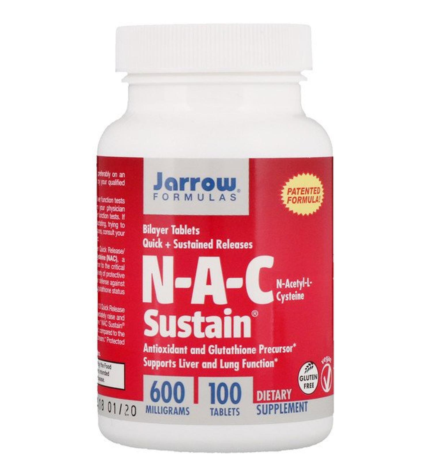 Jarrow Formulas N-A-C Sustain N-Acetyl-L-Cysteine 600 mg 100 Tablets