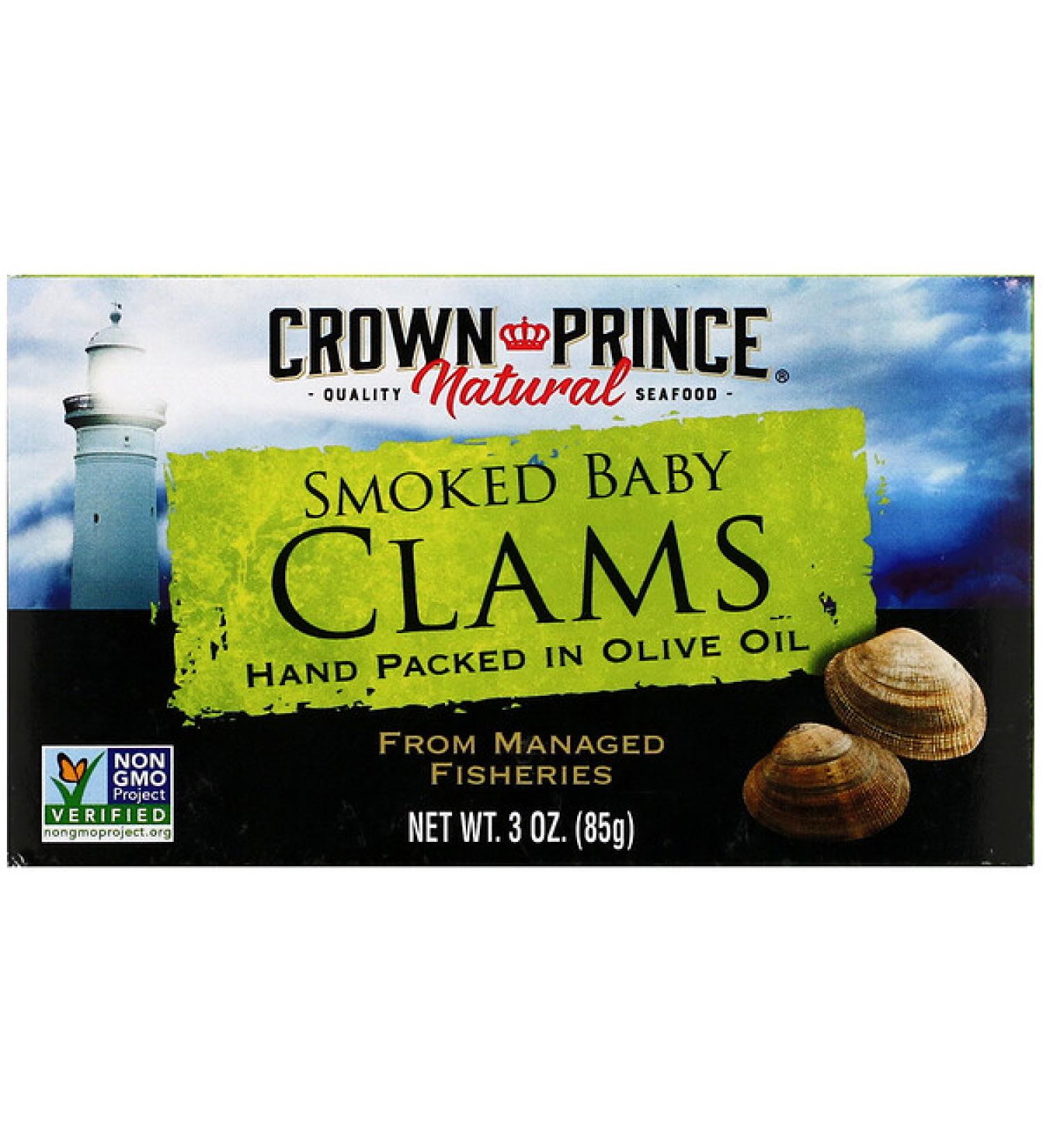 Crown Prince Natural Smoked Baby Clams in Olive Oil 3 oz (85 g)