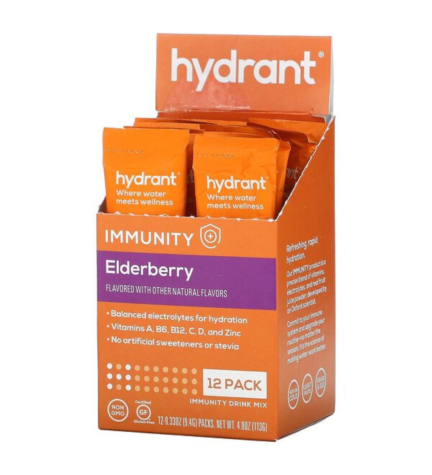 Hydrant Immunity Drink Mix - Elderberry, 12 Pack | Boost Your Immune Health! - Buy Online on GoSupps.com