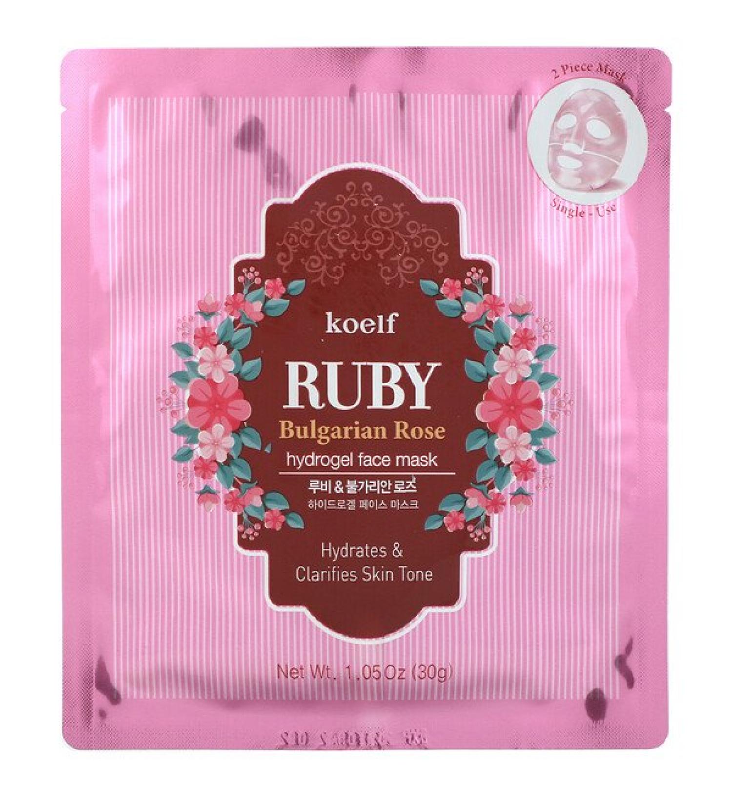 Koelf Ruby Bulgarian Rose Hydrogel Beauty Face Mask Pack 5 Sheets 1.05 oz (30 g) Each