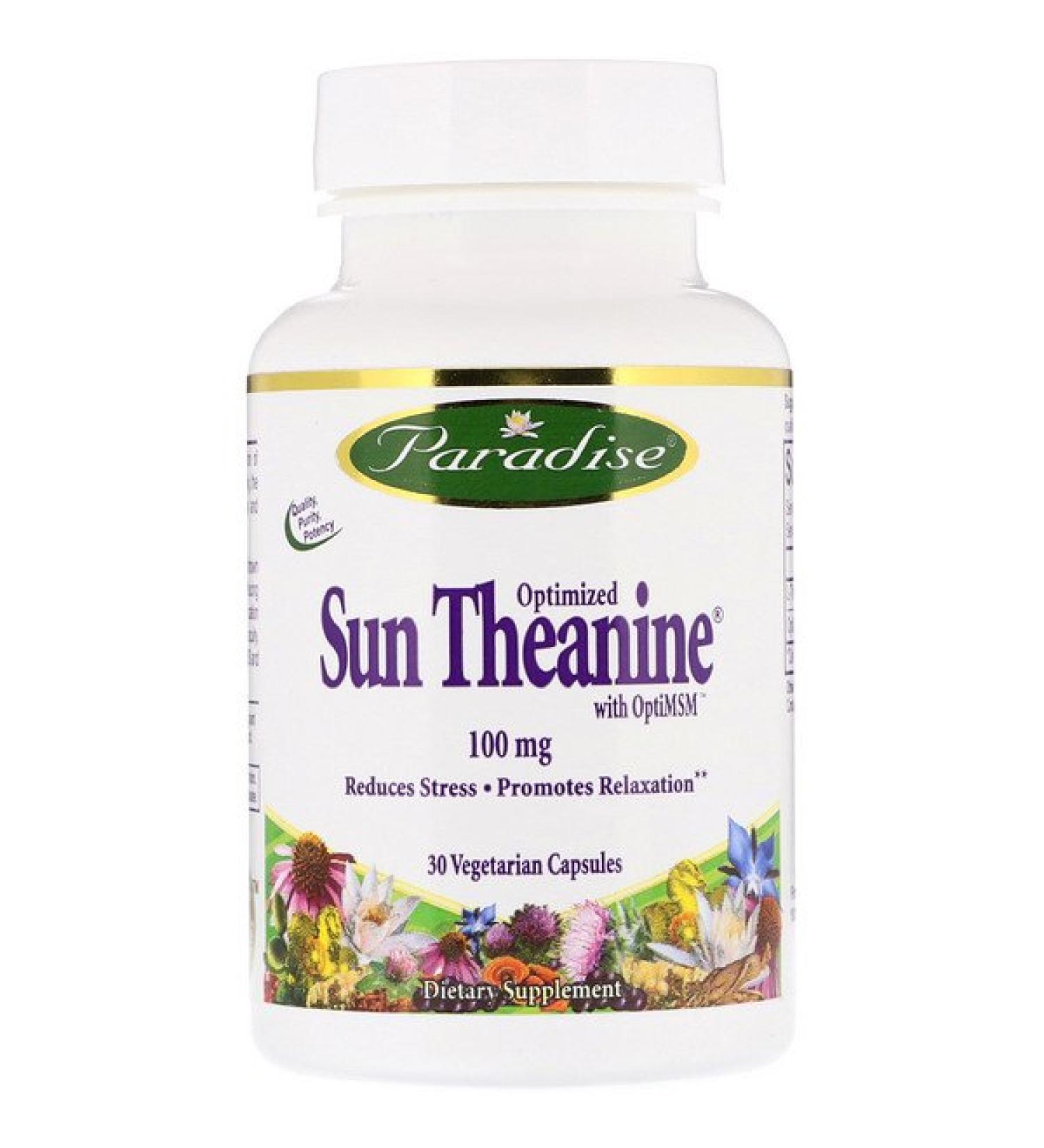 Paradise Herbs Optimized Sun Theanine 100 mg 30 Vegetarian Capsules