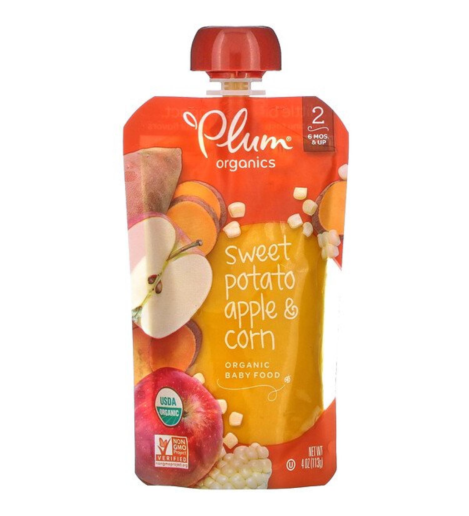Plum Organics Organic Baby Food Stage 2 Sweet Potato Apple & Corn 4 oz (113 g)
