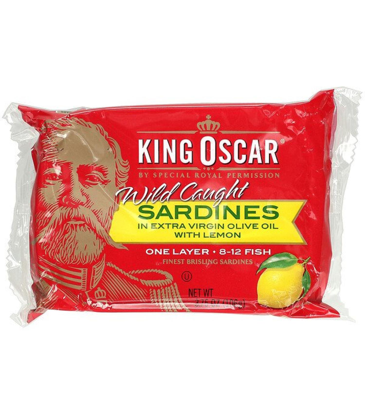 King Oscar Wild Caught Sardines In Extra Virgin Olive Oil With Lemon 3.75 oz (106 g)