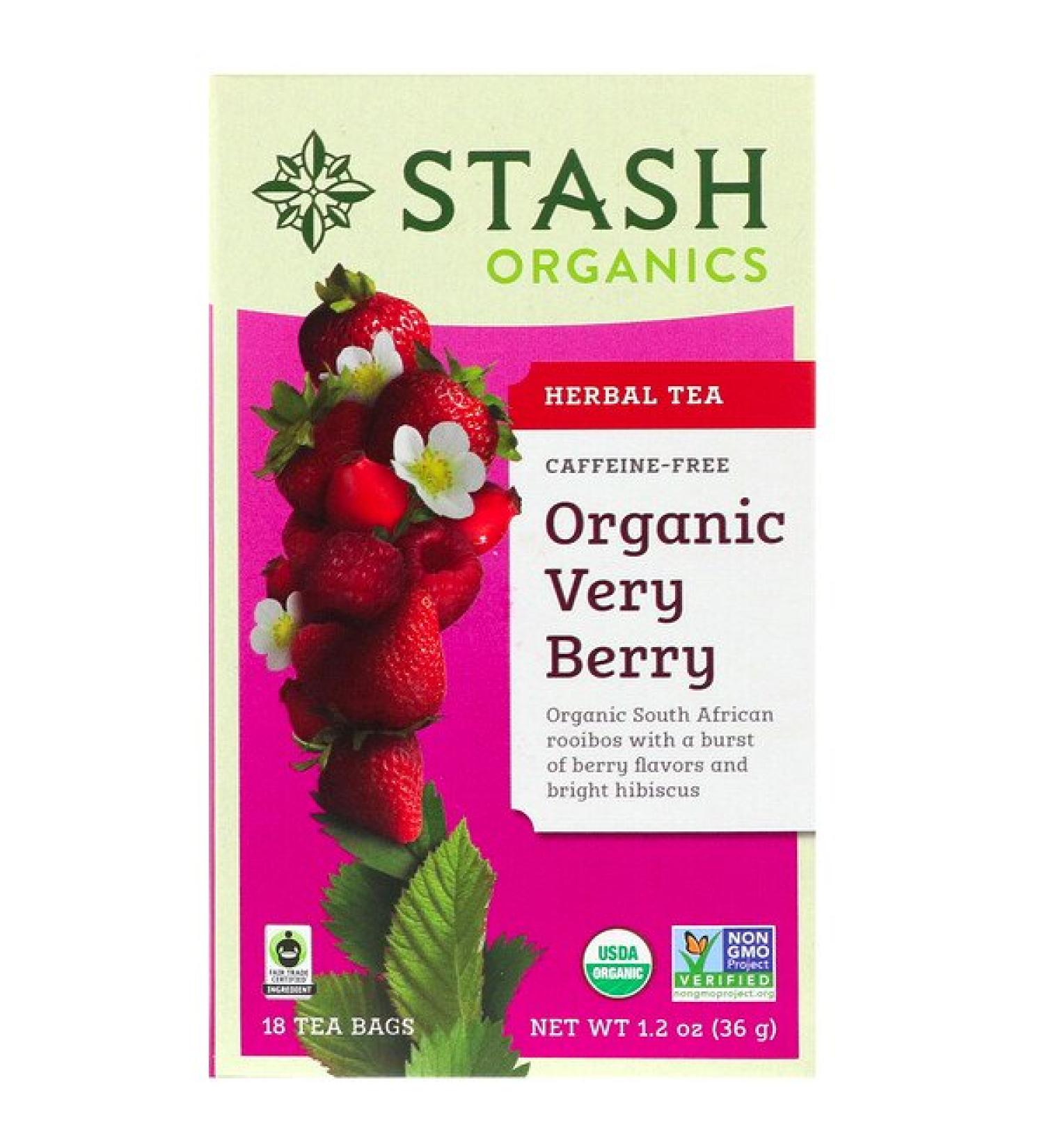 Stash Tea Herbal Tea Organic Very Berry Caffeine Free 18 Tea Bags 1.2 oz (36 g)