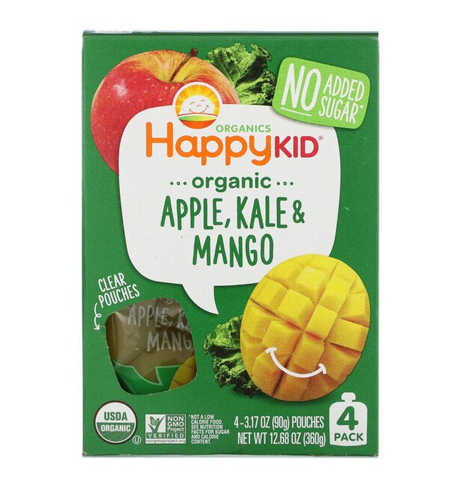 Happy Family Organics Happy Kid Organic Apple Kale & Mango 4 Pouches 3.17 oz (90 g) Each