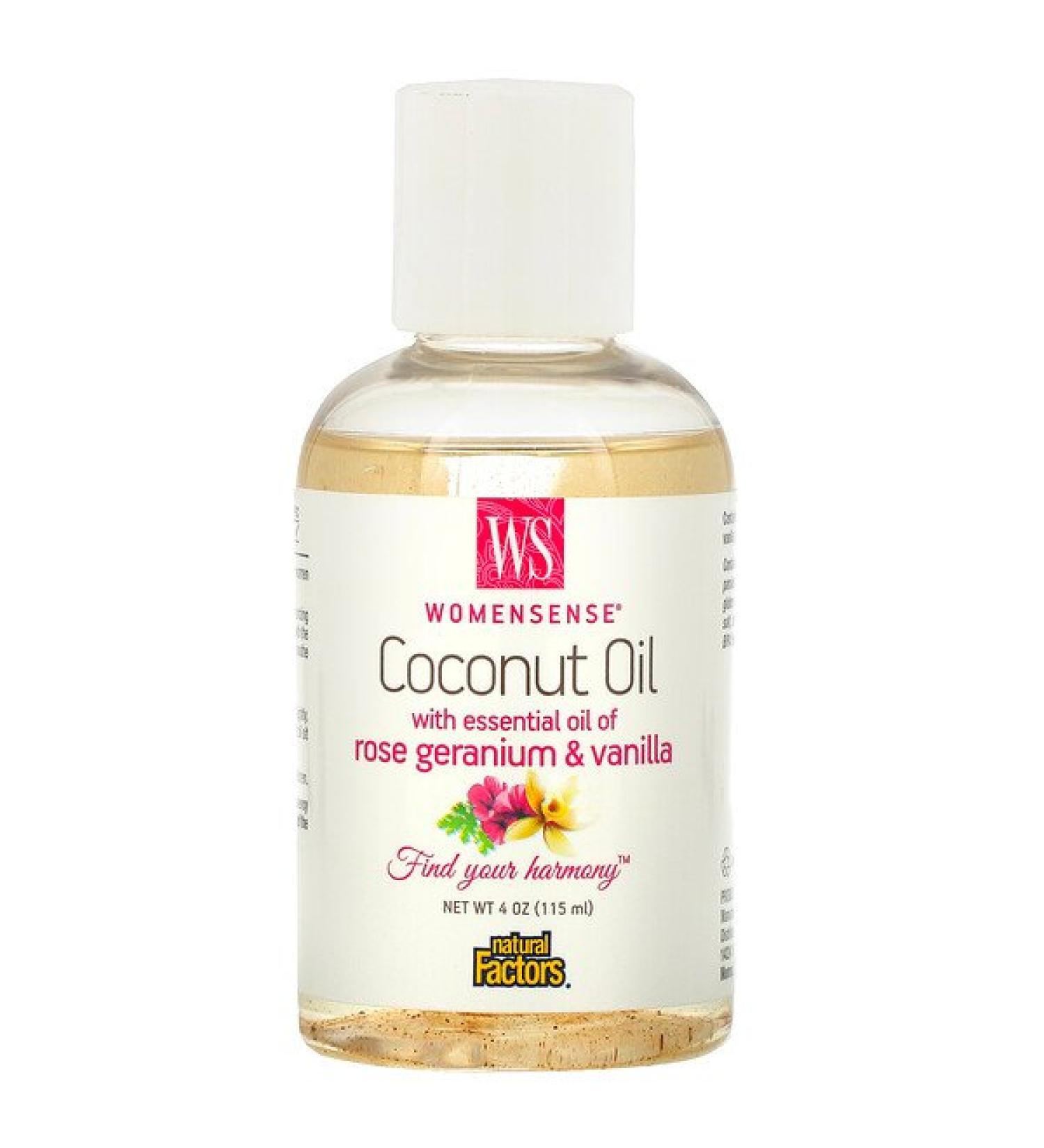 Natural Factors WomenSense Coconut Oil with Essential Oil of Rose Geranium & Vanilla 4 oz (115 ml)