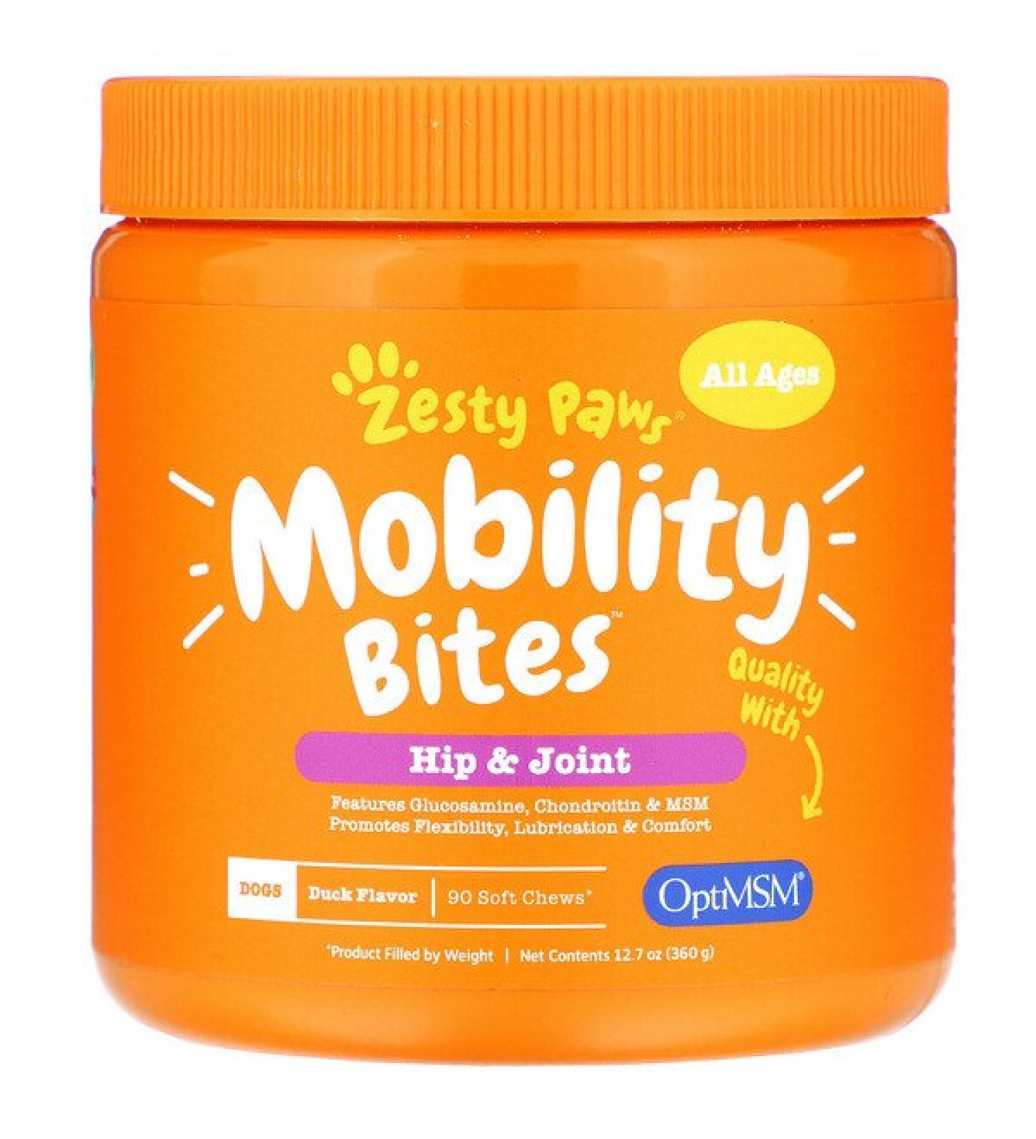 Zesty Paws Mobility Bites for Dogs Hip and Joint All Ages Duck Flavor 90 Soft Chews 12.7 oz (360 g)