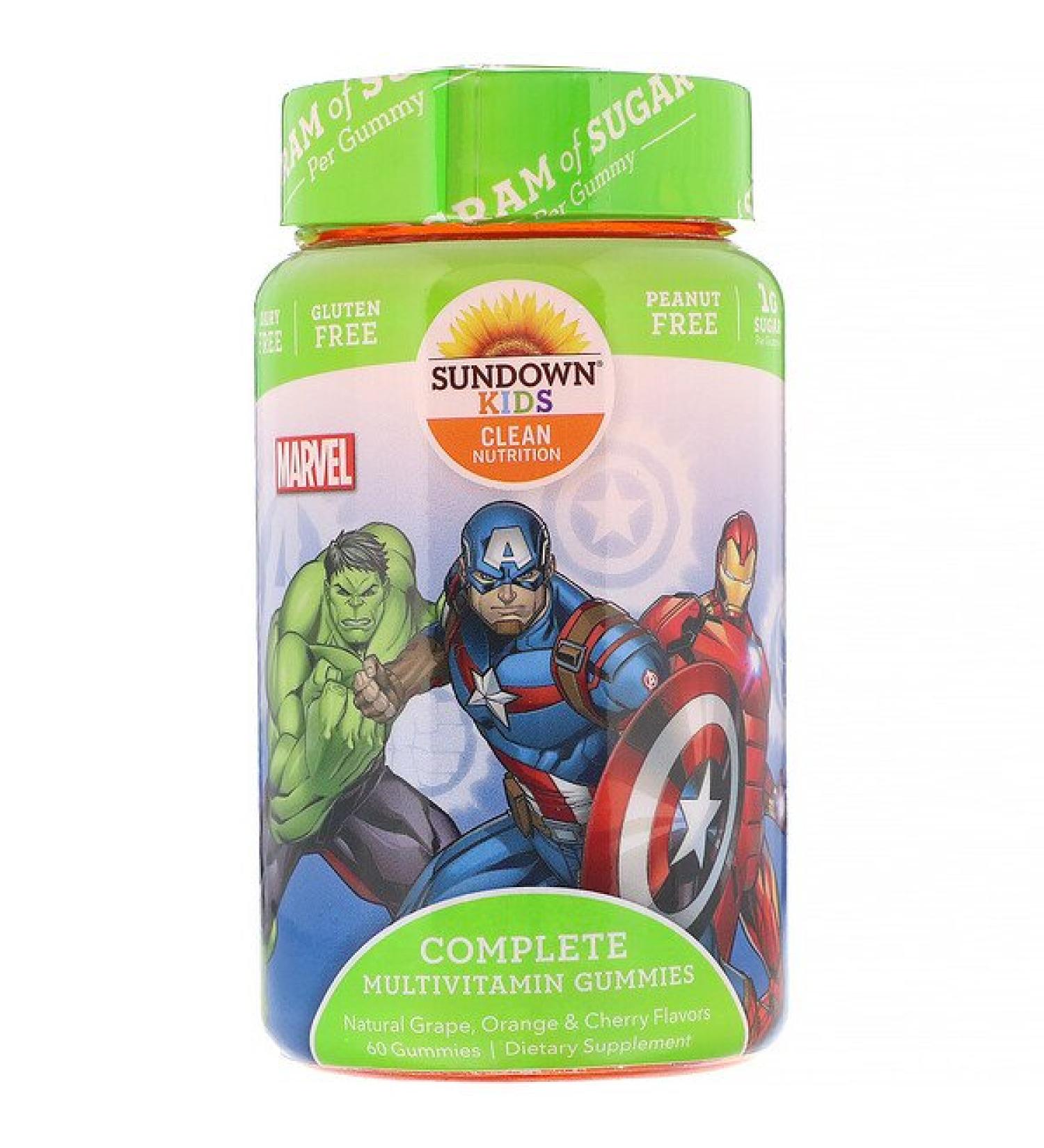 Sundown Naturals Kids Complete Multivitamin Gummies Marvel Avengers Natural Grape Orange & Cherry Flavors 60 Gummies