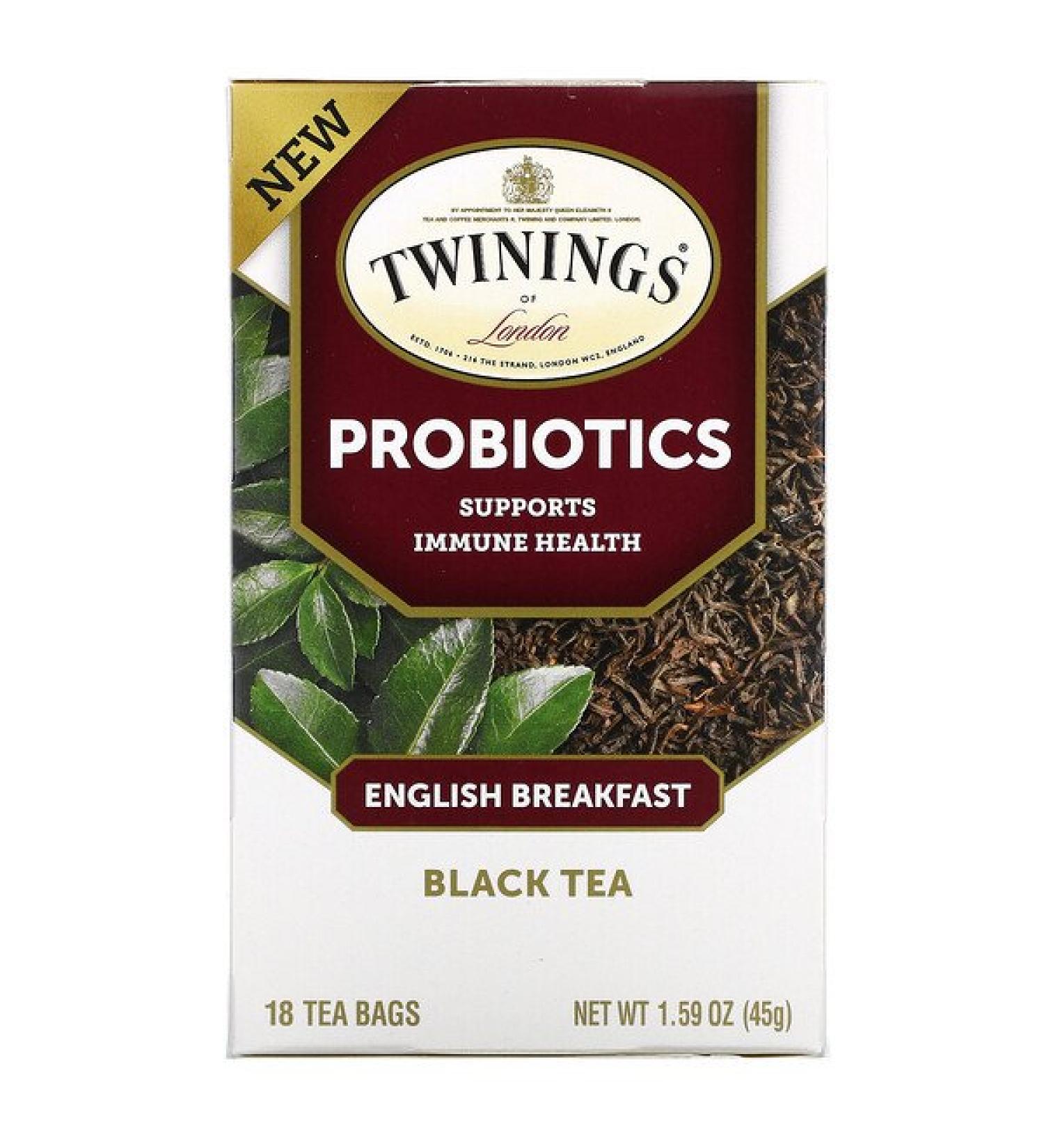 Buy Twinings Probiotics Black Tea - English Breakfast, 18 Tea Bags (1.59 oz) - Boost Digestion & Flavor - Buy Online on GoSupps.com