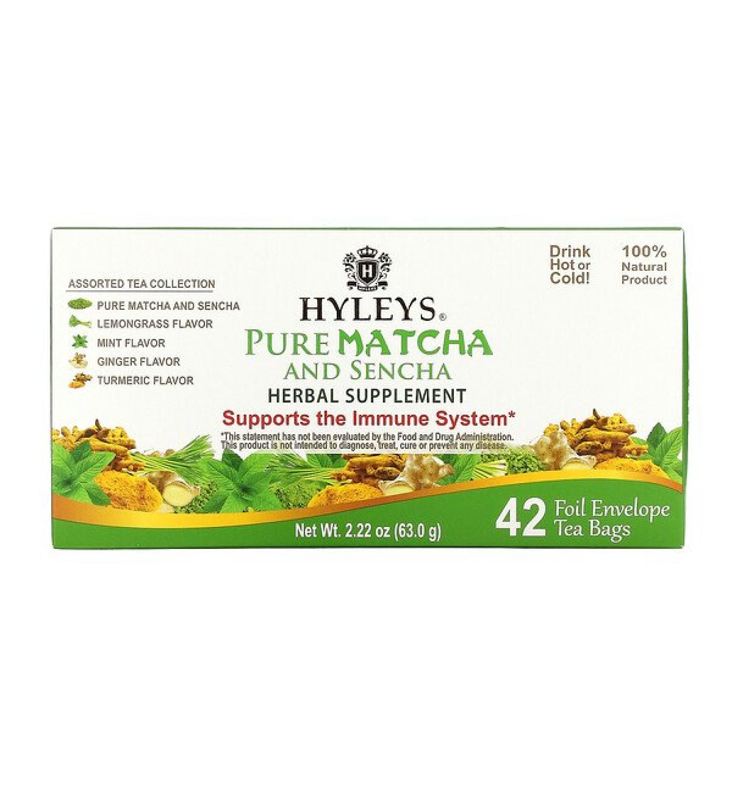 Hyleys Pure Matcha & Sencha Herbal Tea Collection - 42 Foil Envelope Bags - Buy Online on GoSupps.com
