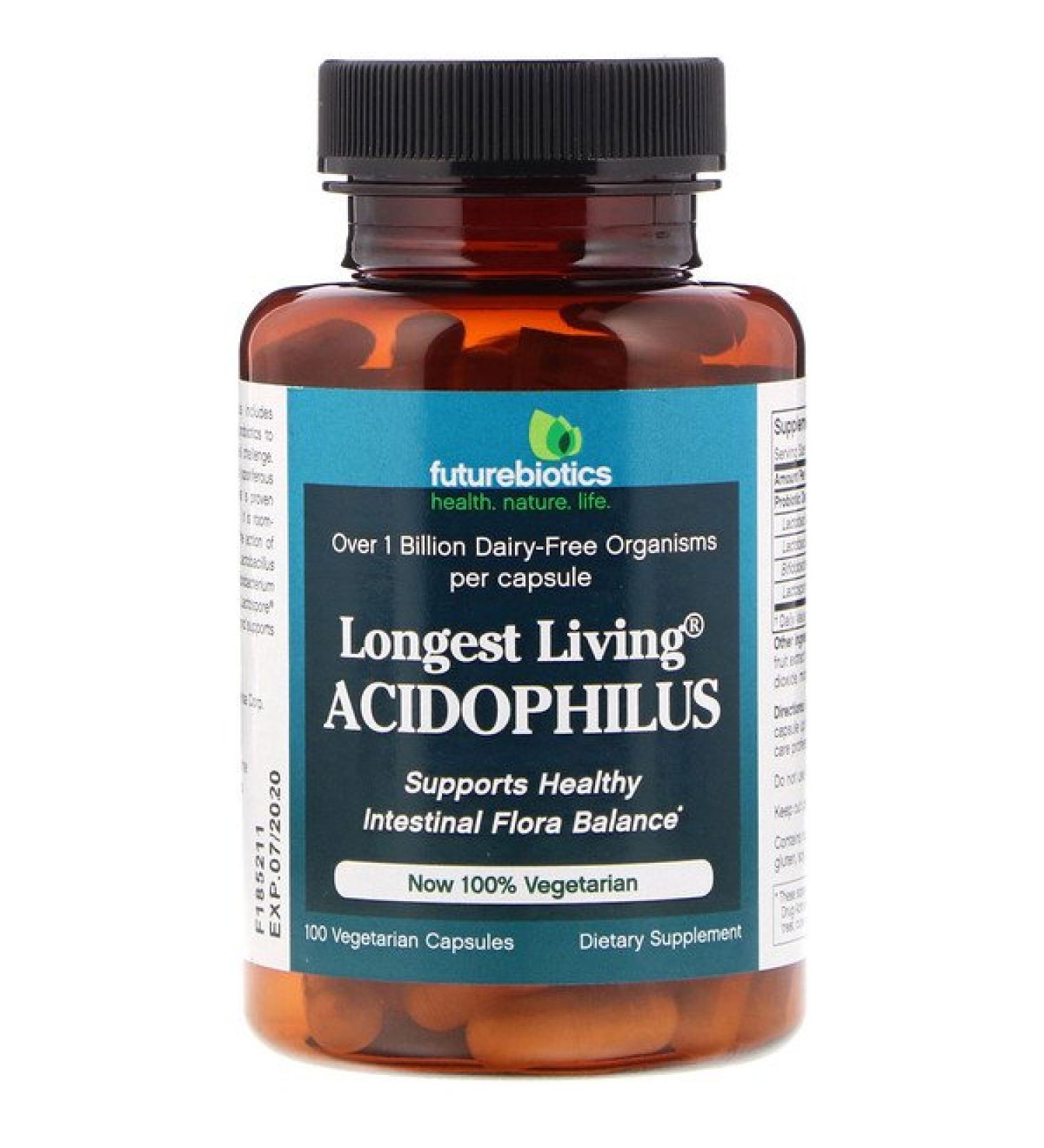FutureBiotics Longest Living Acidophilus 100 Vegetarian Capsules