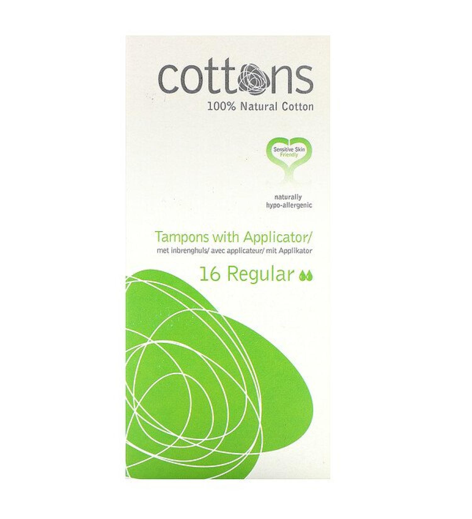Cottons 100% Natural Cotton  Tampons with Applicator Regular 16 Tampons