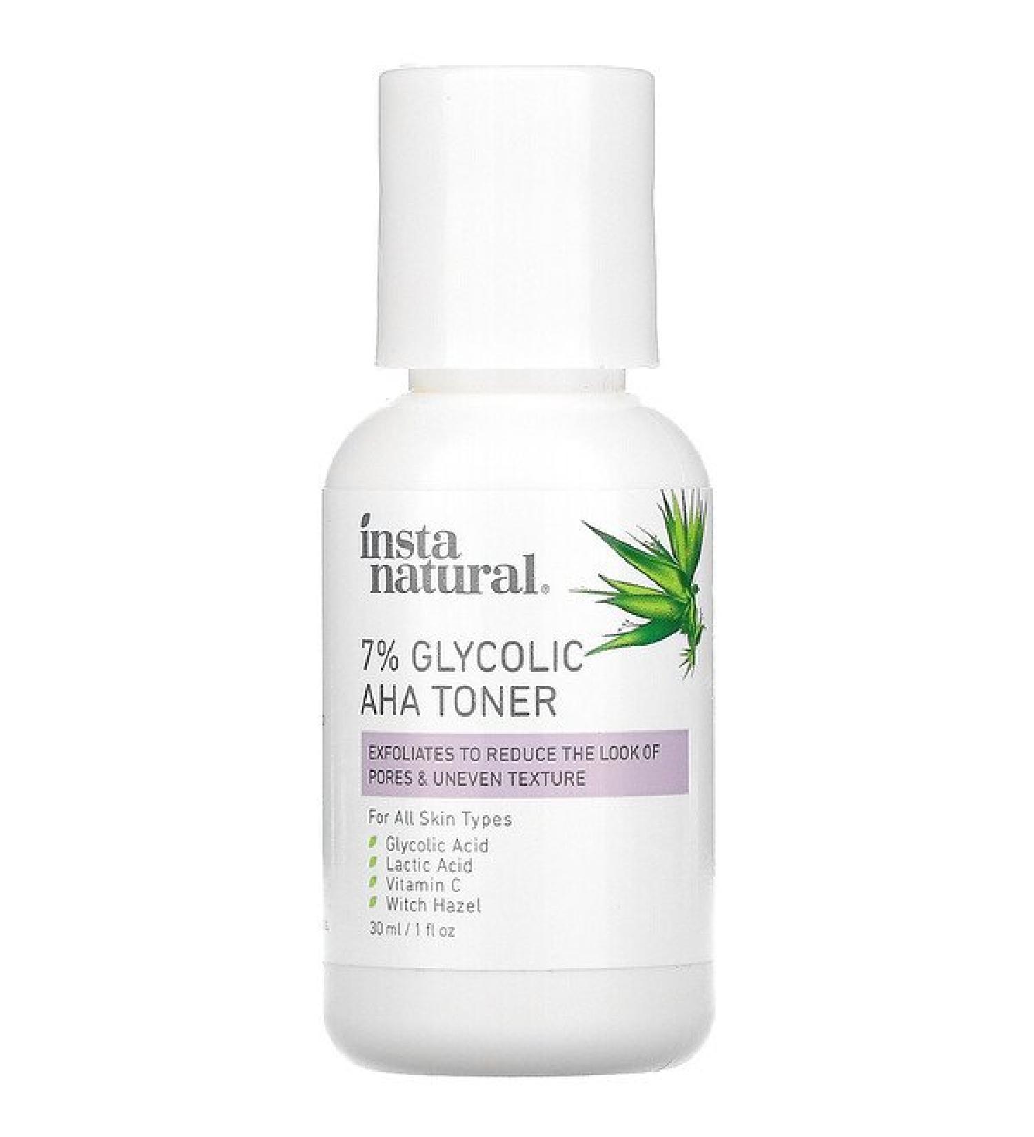 InstaNatural 7% Glycolic AHA Toner - Brightening & Exfoliating Skin Care (1 fl oz) - Buy Online on GoSupps.com