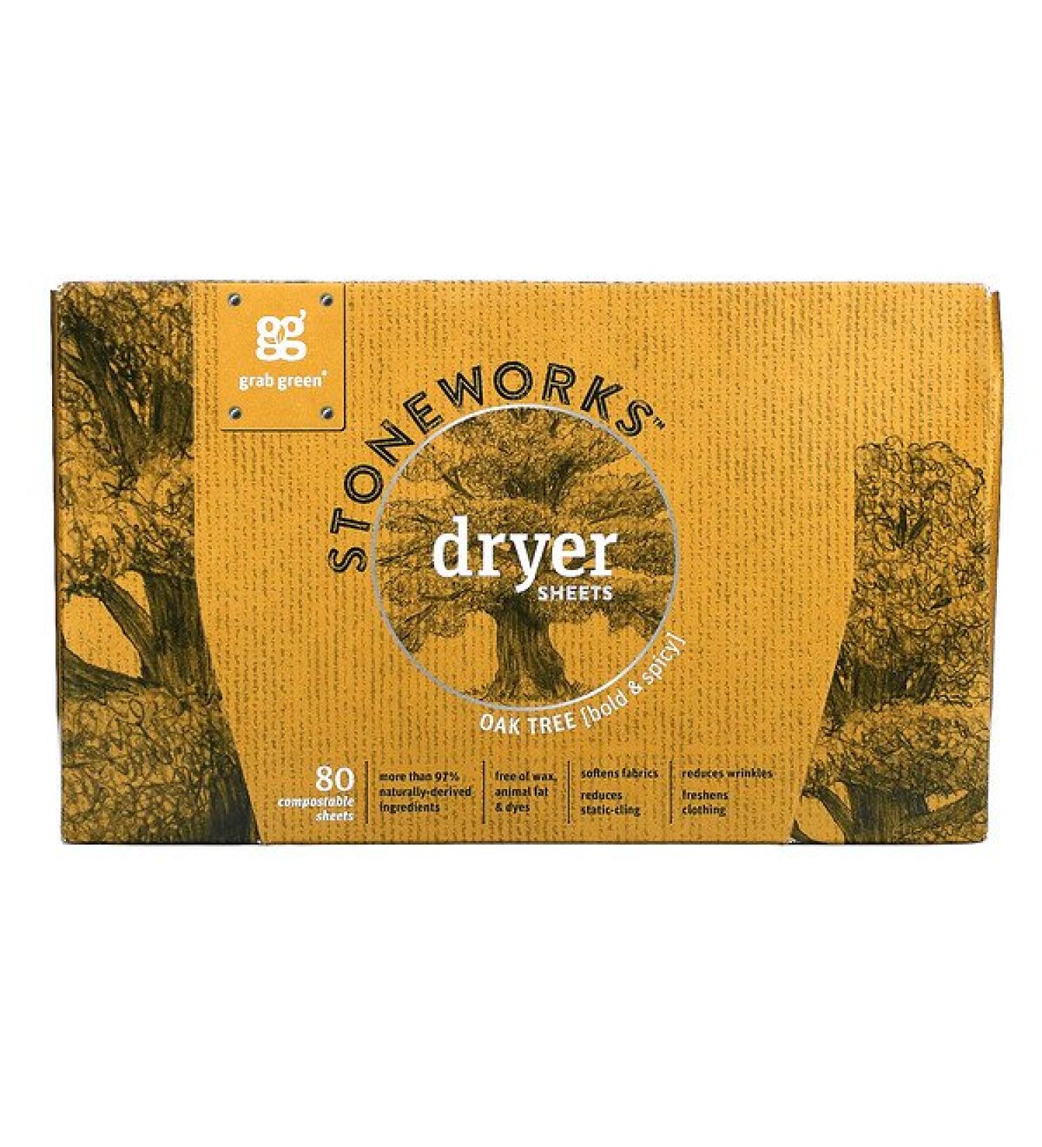 Grab Green Stoneworks Dryer Sheets Oak Tree 80 Compostable Sheets