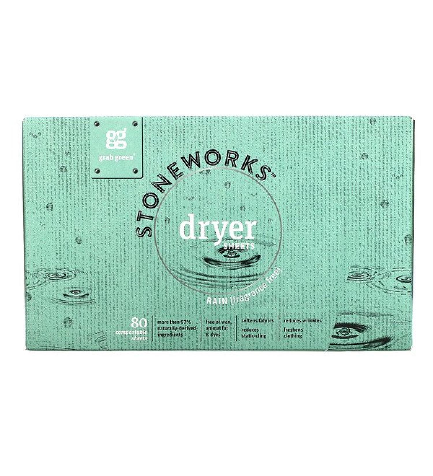 Grab Green Stoneworks Dryer Sheets Rain  80 Compostable Sheets