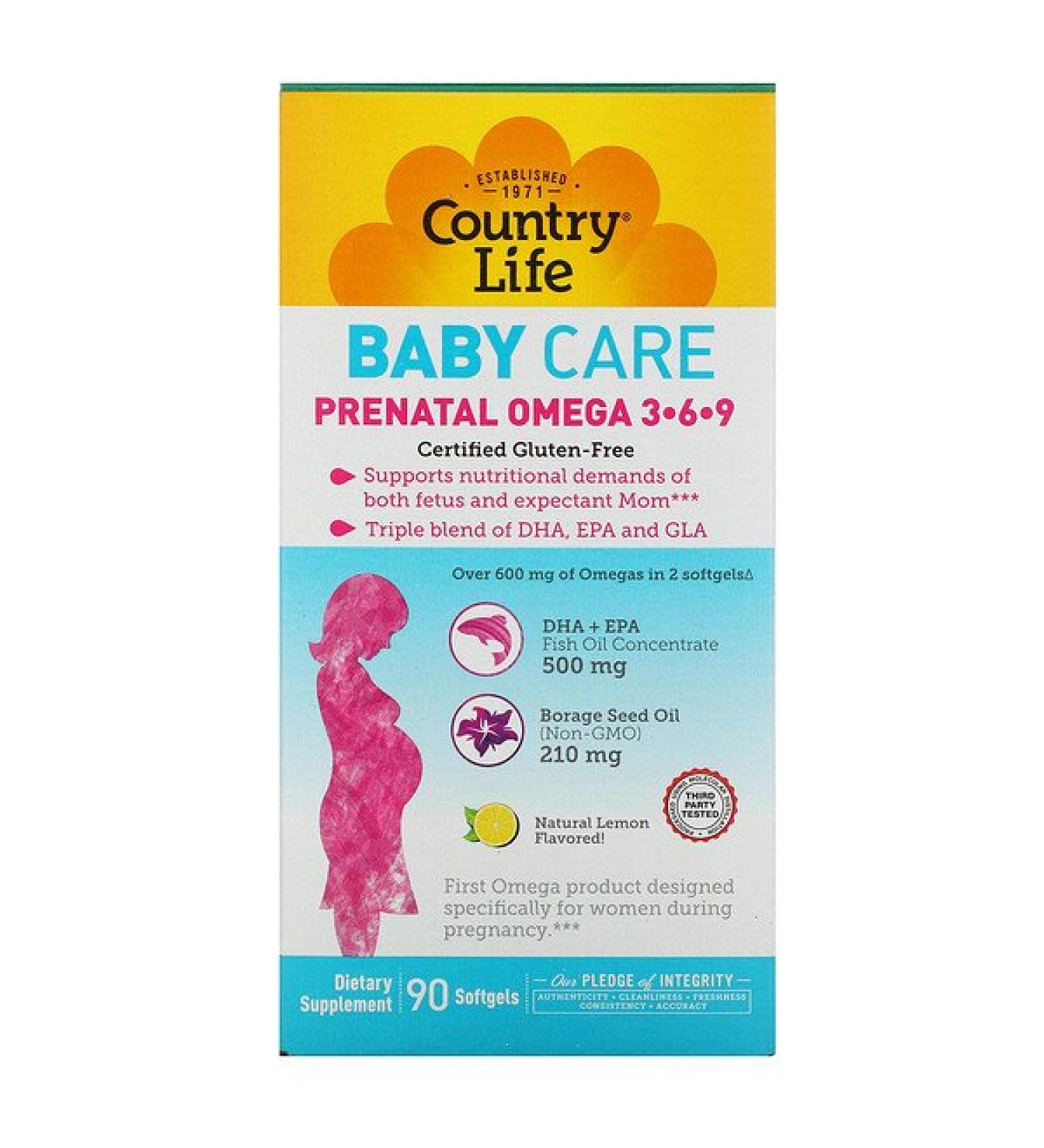 Country Life Baby Care Prenatal Omega 3-6-9 Natural Lemon 90 Softgels