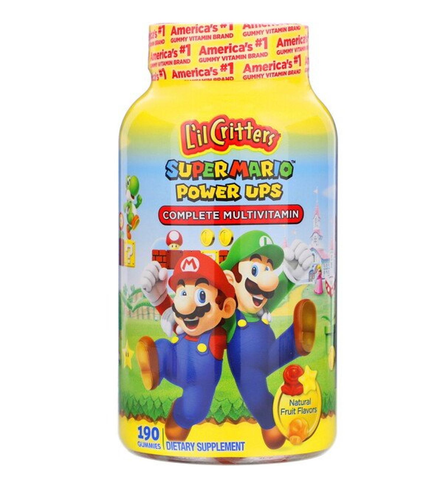 L'il Critters Complete Multivitamin Gummies Super Mario Power Ups Natural Fruit Flavors 190 Gummies