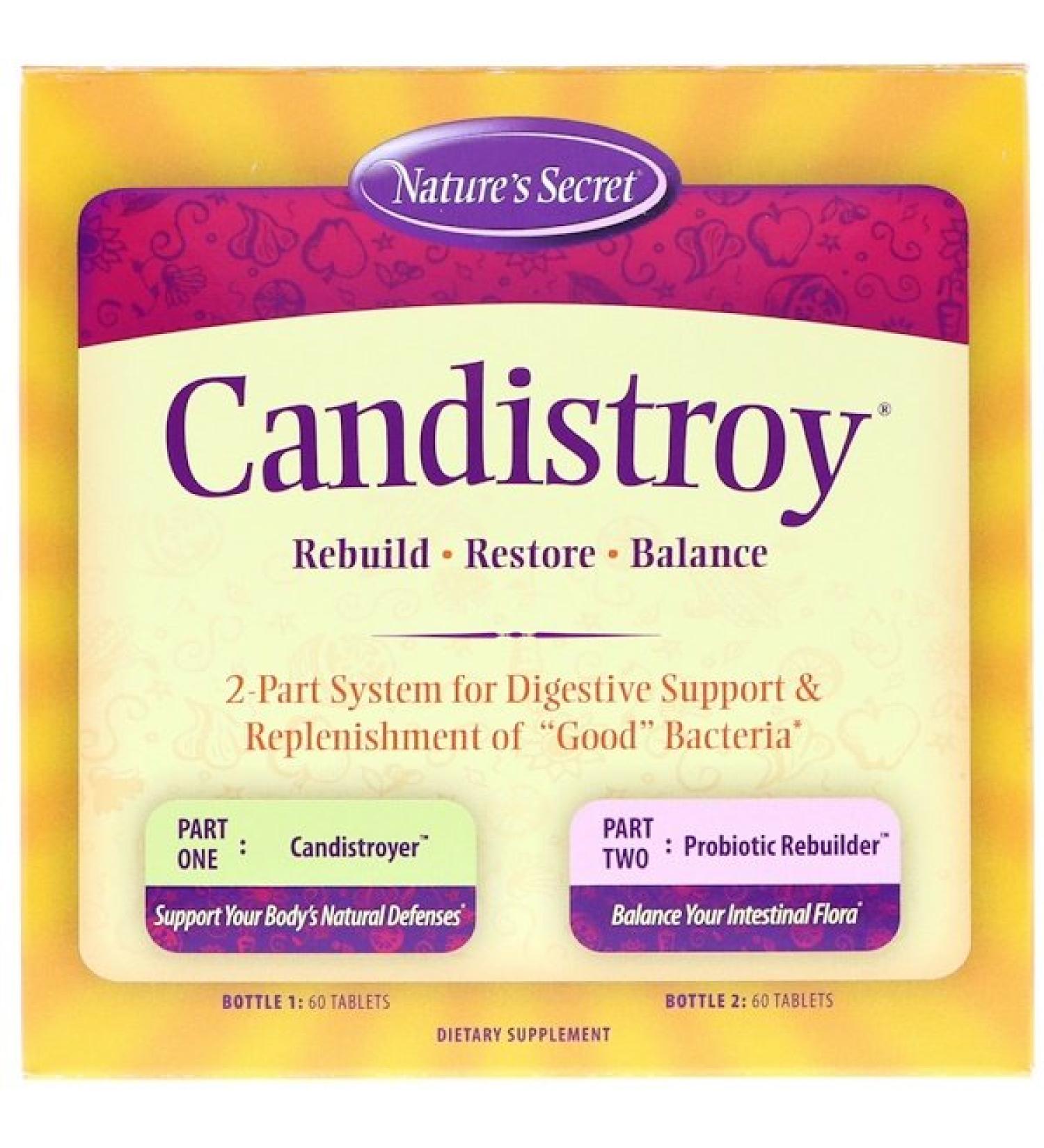 Nature's Secret Candistroy 2 Part System 2 Bottles 60 Tablets Each