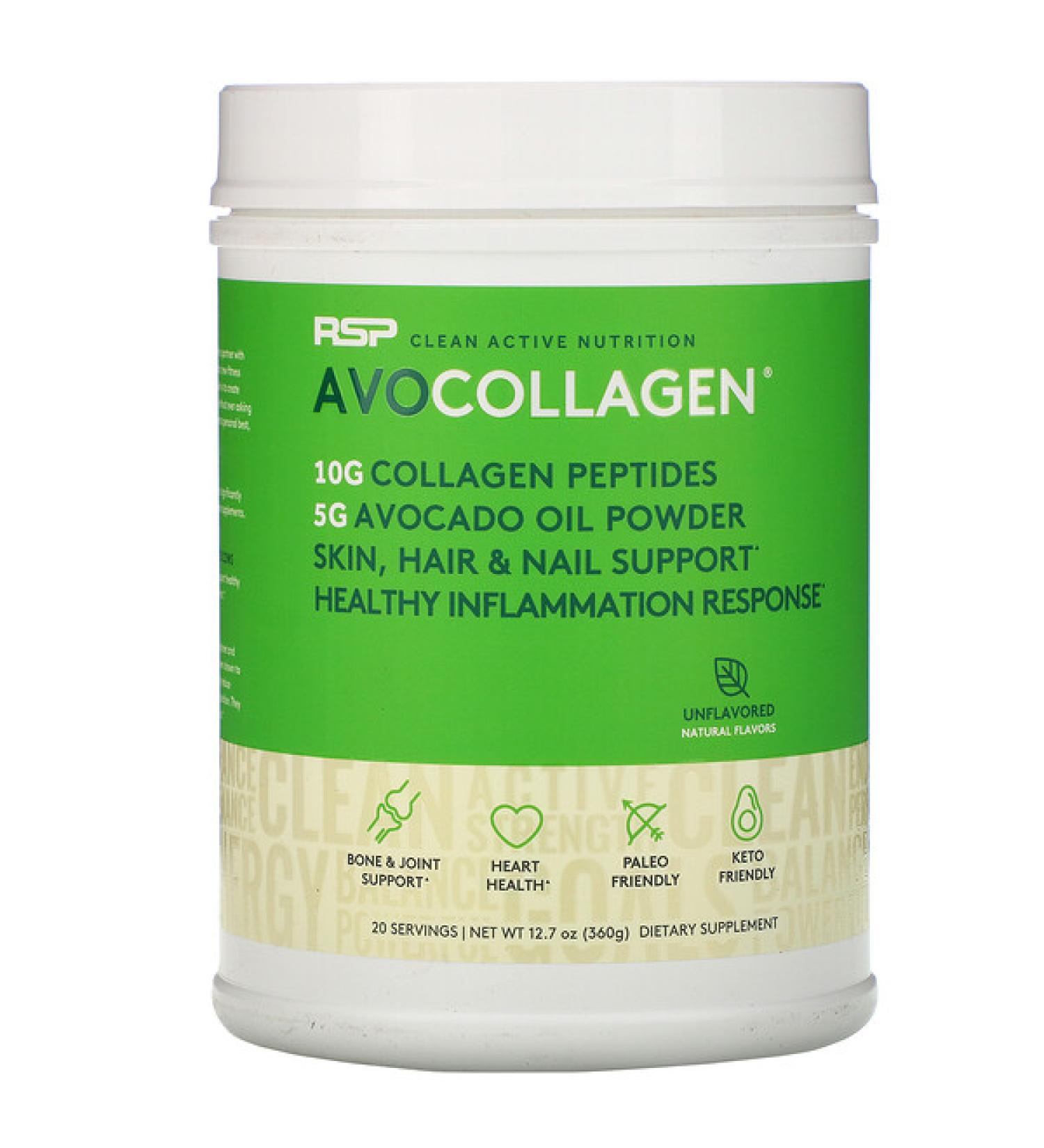 RSP Nutrition AvoCollagen Collagen Peptides & Avocado Oil Powder Unflavored 12.7 oz (360 g)