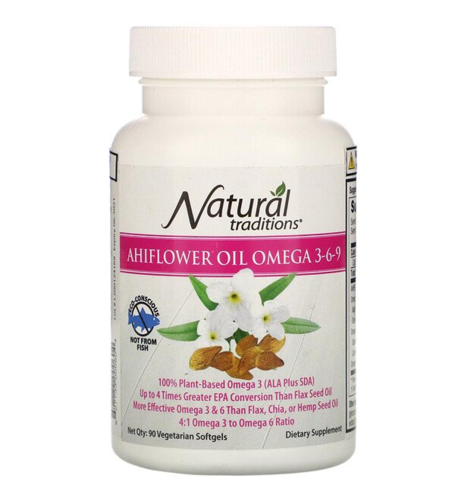 Organic Traditions Ahiflower Oil Omega 3-6-9 90 Vegetarian Softgels