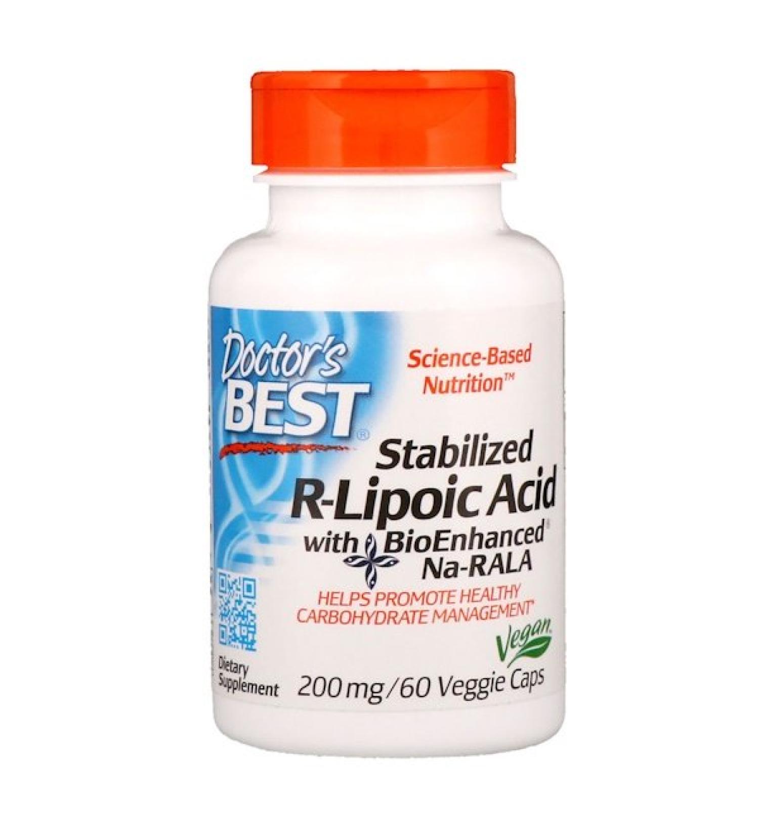 Doctor's Best Stabilized R-Lipoic Acid with BioEnhanced Na-RALA 200 mg 60 Veggie Caps