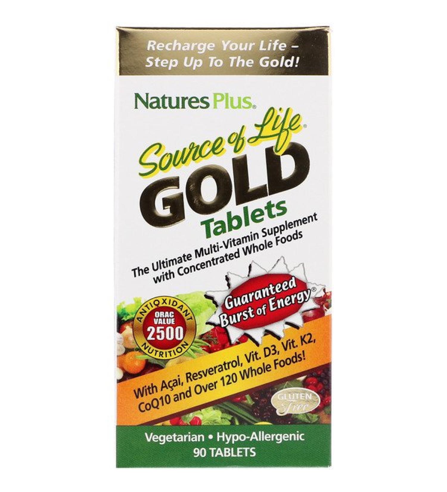Nature's Plus Source of Life Gold The Ultimate Multi-Vitamin Supplement 90 Tablets