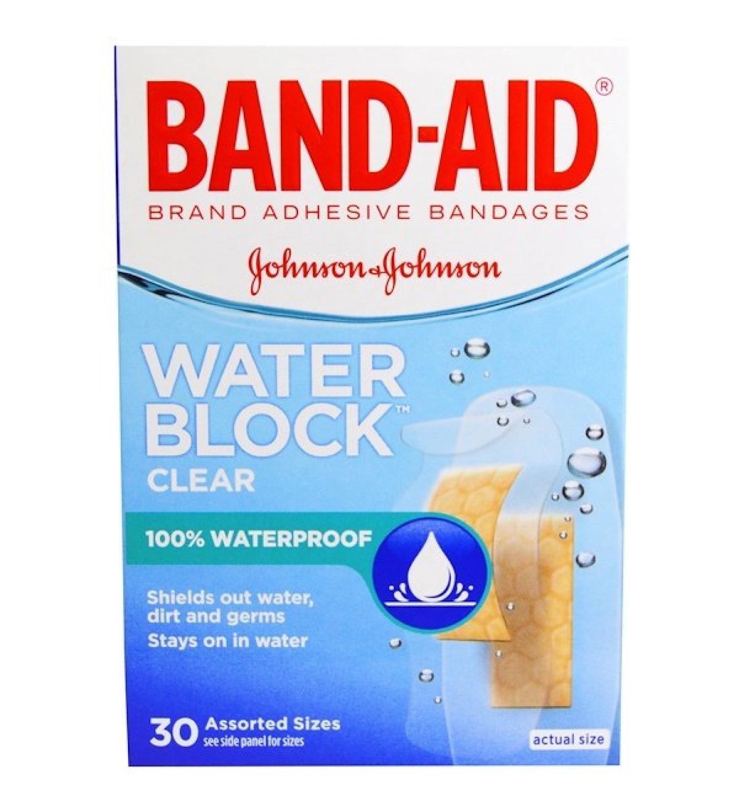 Band Aid Adhesive Bandages Water Block Clear 30 Assorted Sizes