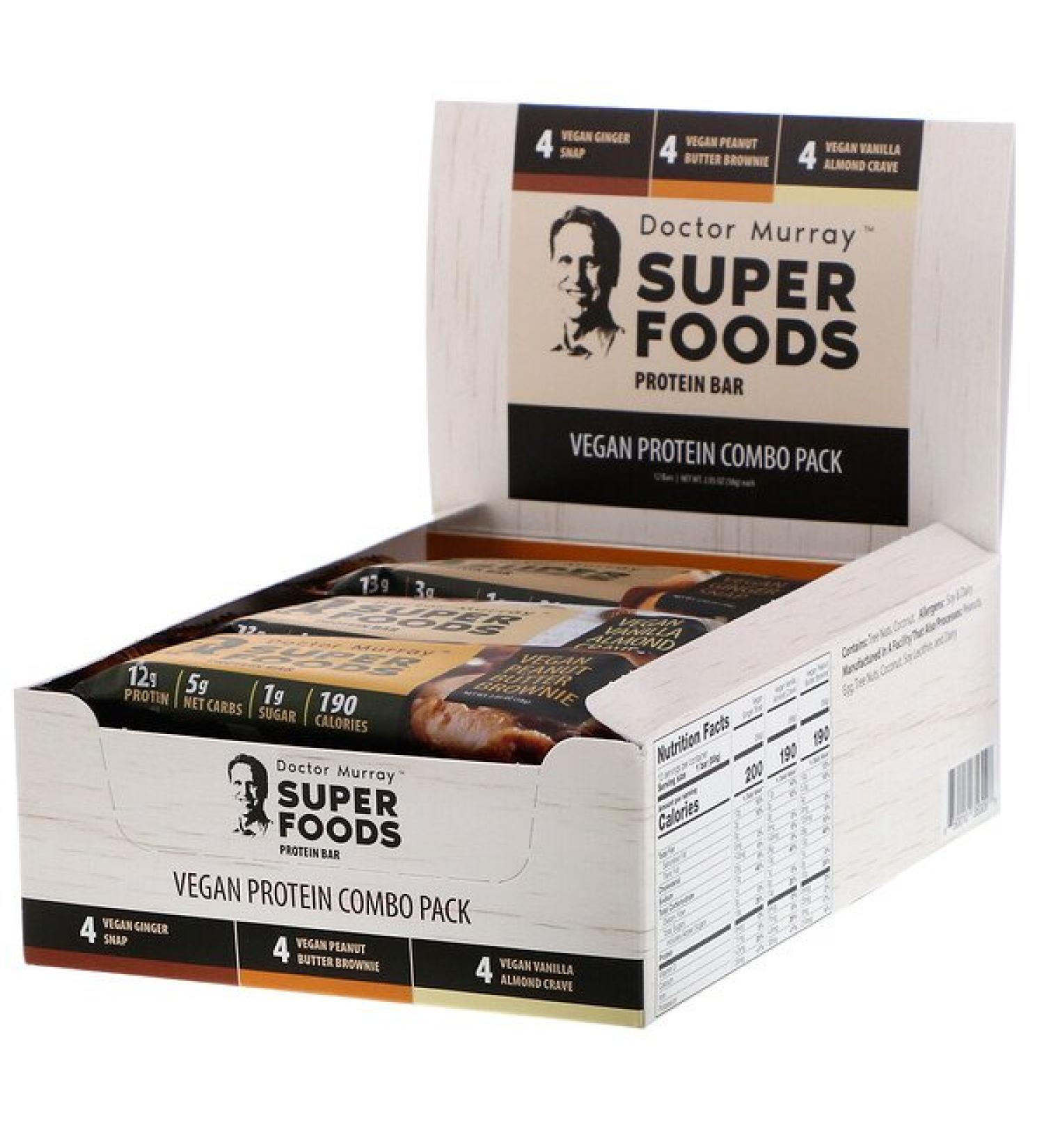 Dr. Murray's Superfoods Protein Bars Vegan Protein Combo Pack 12 Bars 2.05 oz (58 g) Each
