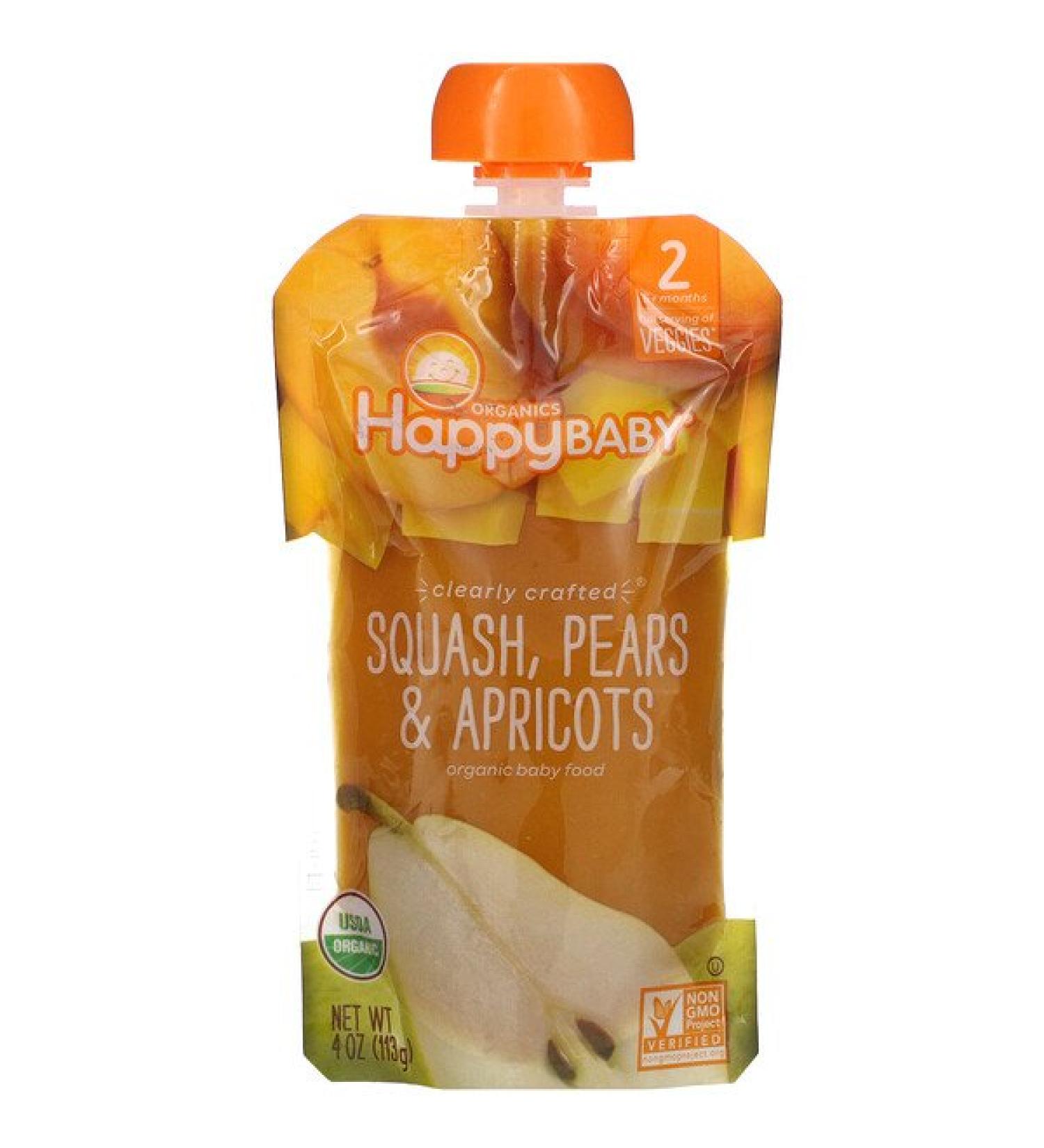 Happy Family Organics Happy Baby Organic Baby Food Stage 2 6 + Months  Squash Pears & Apricots 4 oz (113 g)