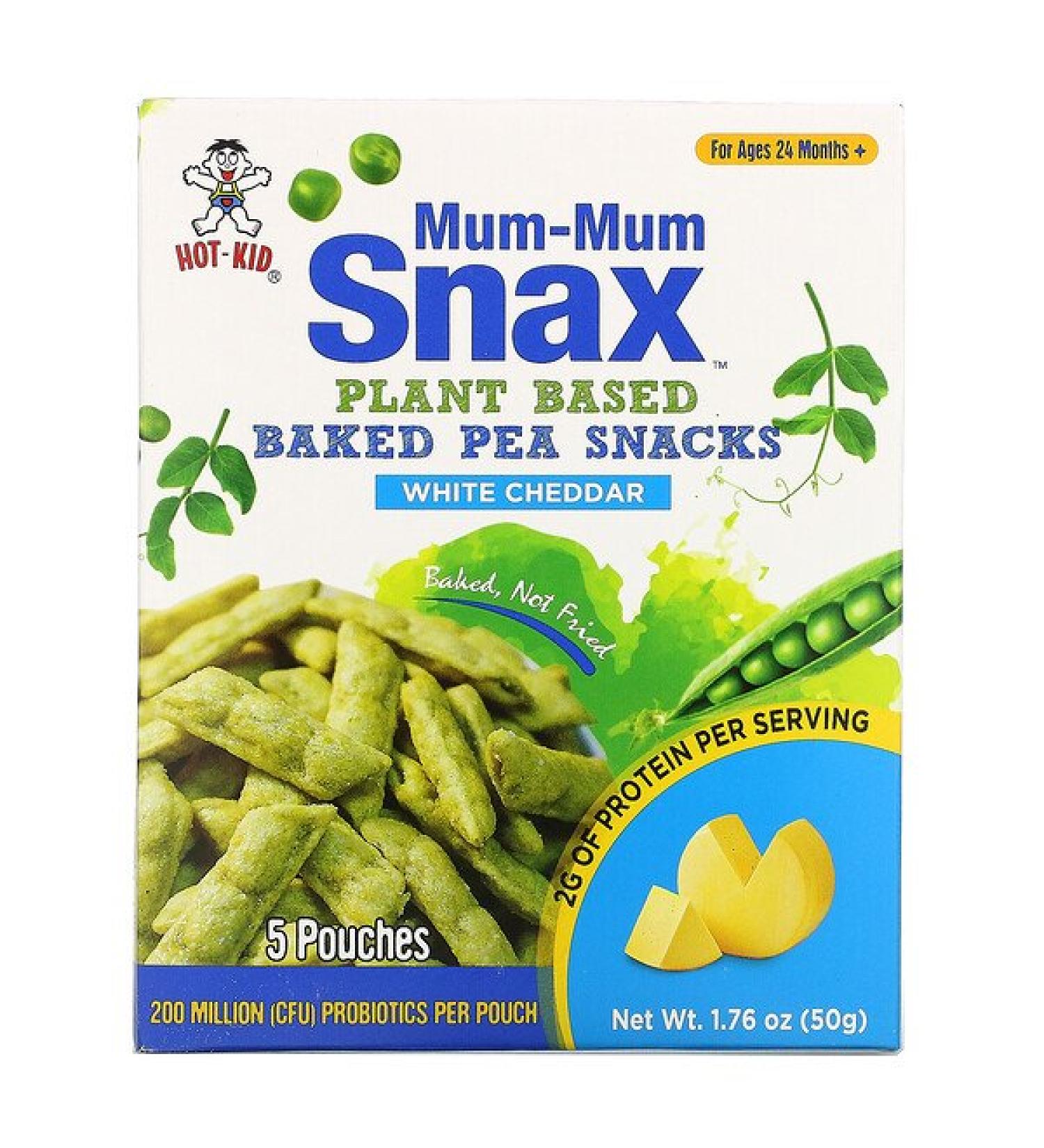 Hot Kid Mum-Mum Snax Baked Pea Snacks For Ages 24 Months+ White Cheddar 5 Pouches 1.76 oz (50 g)