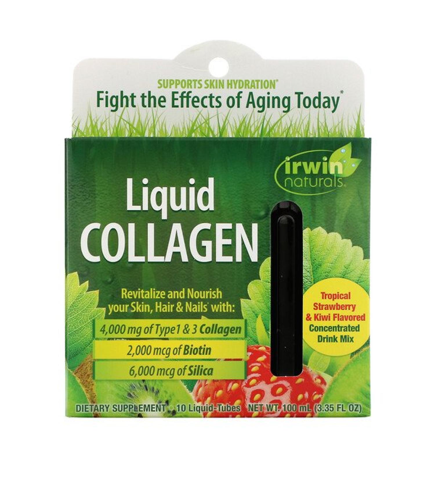 Irwin Naturals Liquid Collagen Tropical Strawberry & Kiwi 10 Liquid-Tubes 10 ml Each