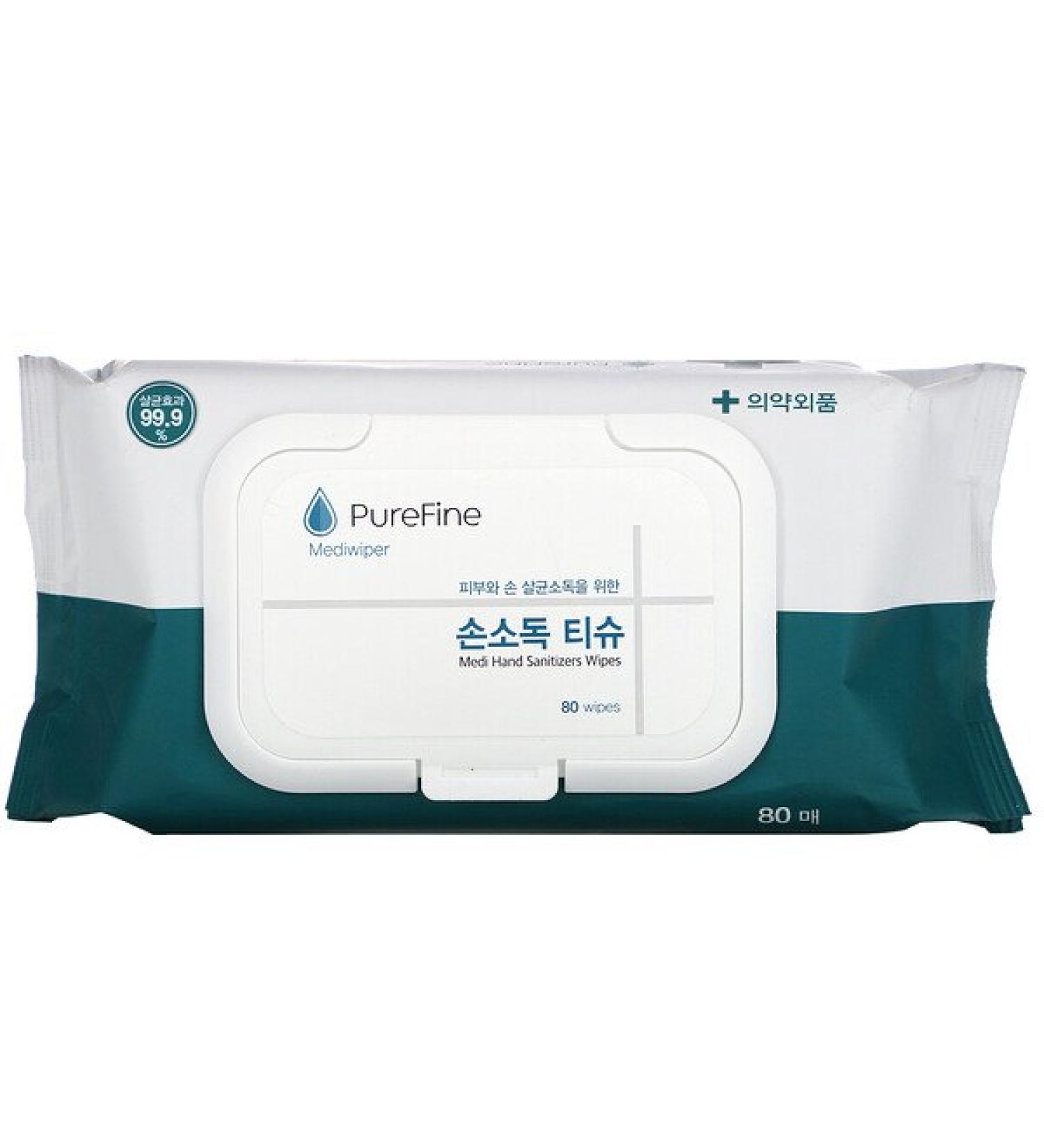 PureFine Mediwiper Medi Hand Sanitizer Wipes 80 Wipes