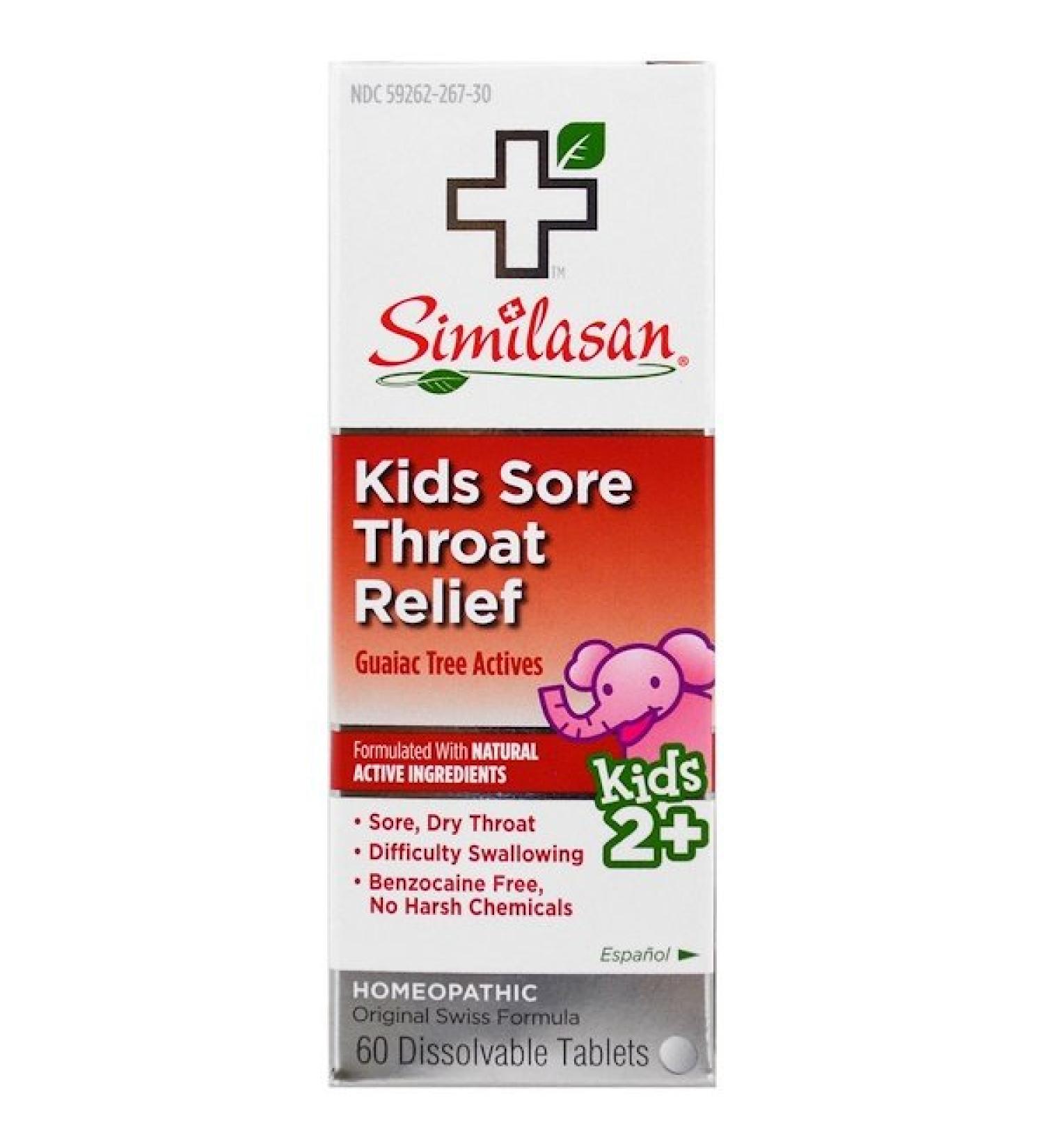 Similasan Kids Sore Throat Relief Guaiac Tree Actives Kids 2+ 60 Dissolvable Tablets