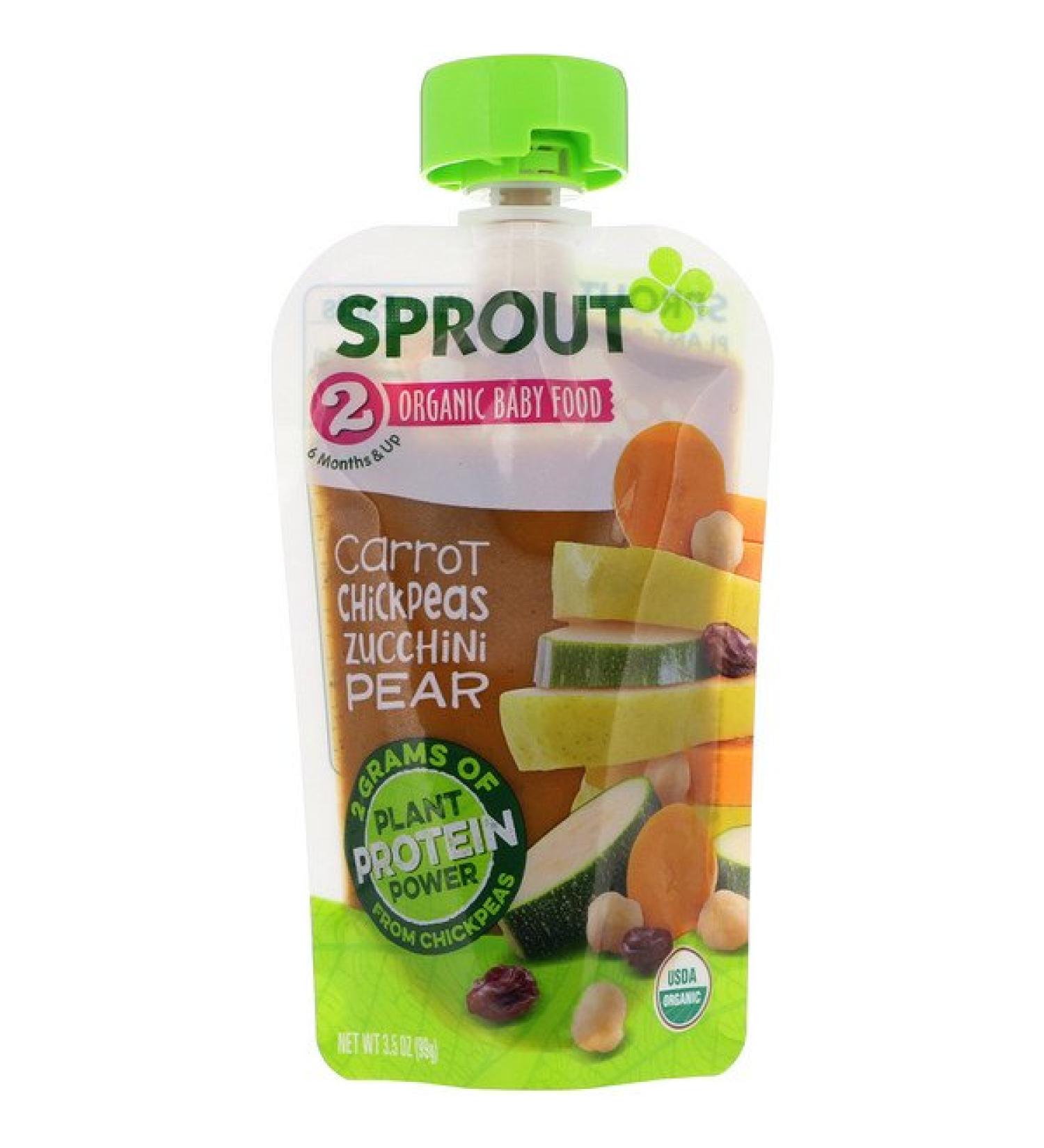 Sprout Organic Baby Food 6 Months & Up Carrot Chickpeas Zucchini Pear 3.5 oz (99 g)