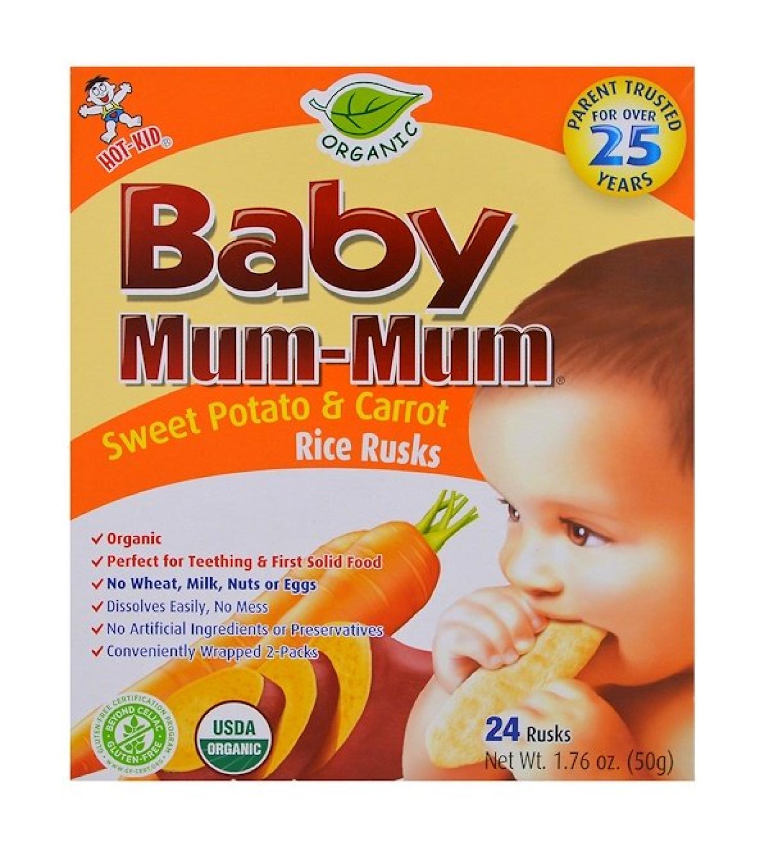 Hot Kid Baby Mum-Mum Organic Sweet Potato & Carrot Rice Rusks 24 Rusks 1.76 oz (50 g) Each