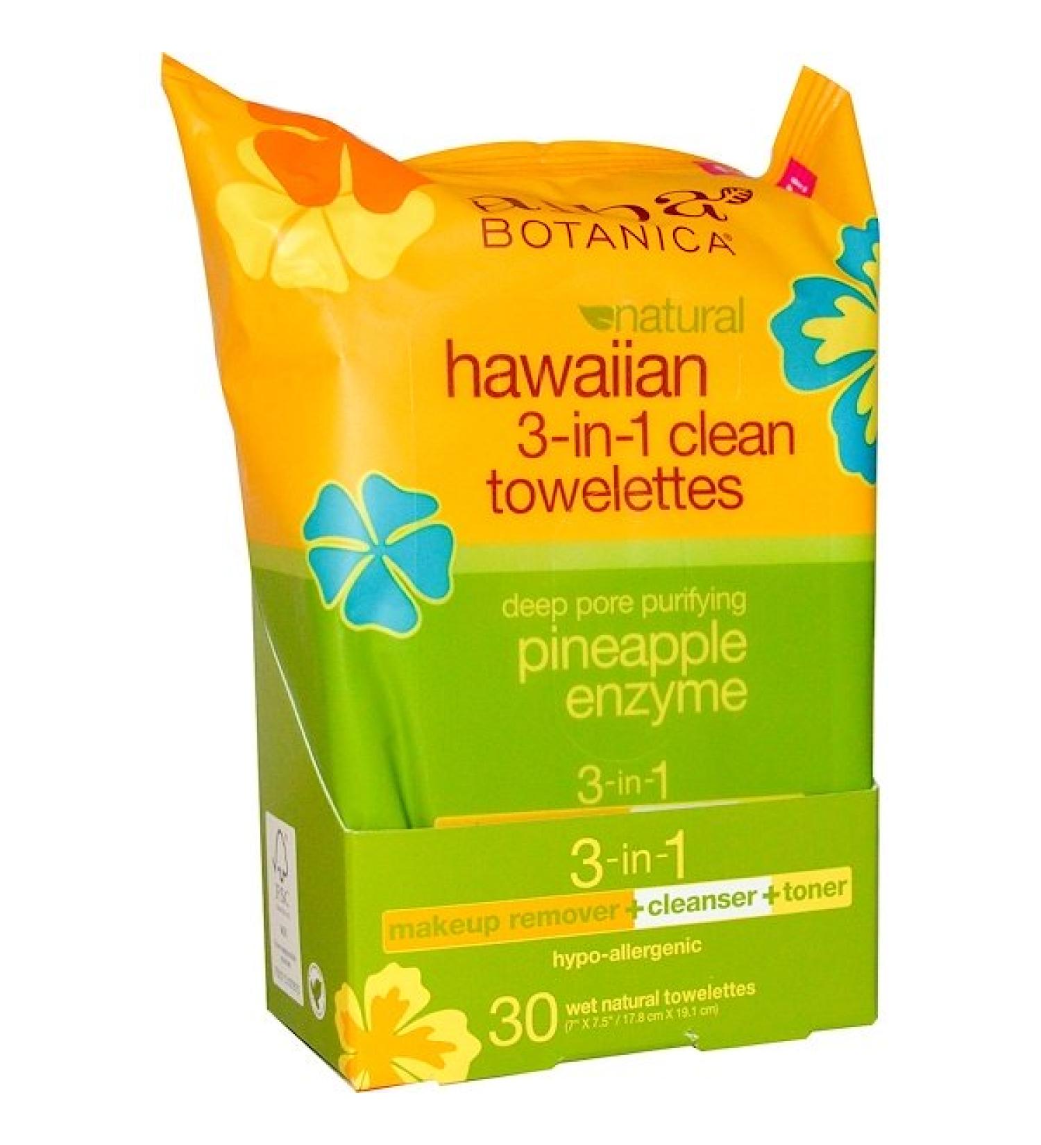 Alba Botanica Natural Hawaiian 3-in-1 Clean Towelettes  Pineapple Enzyme 30 Wet Towelettes