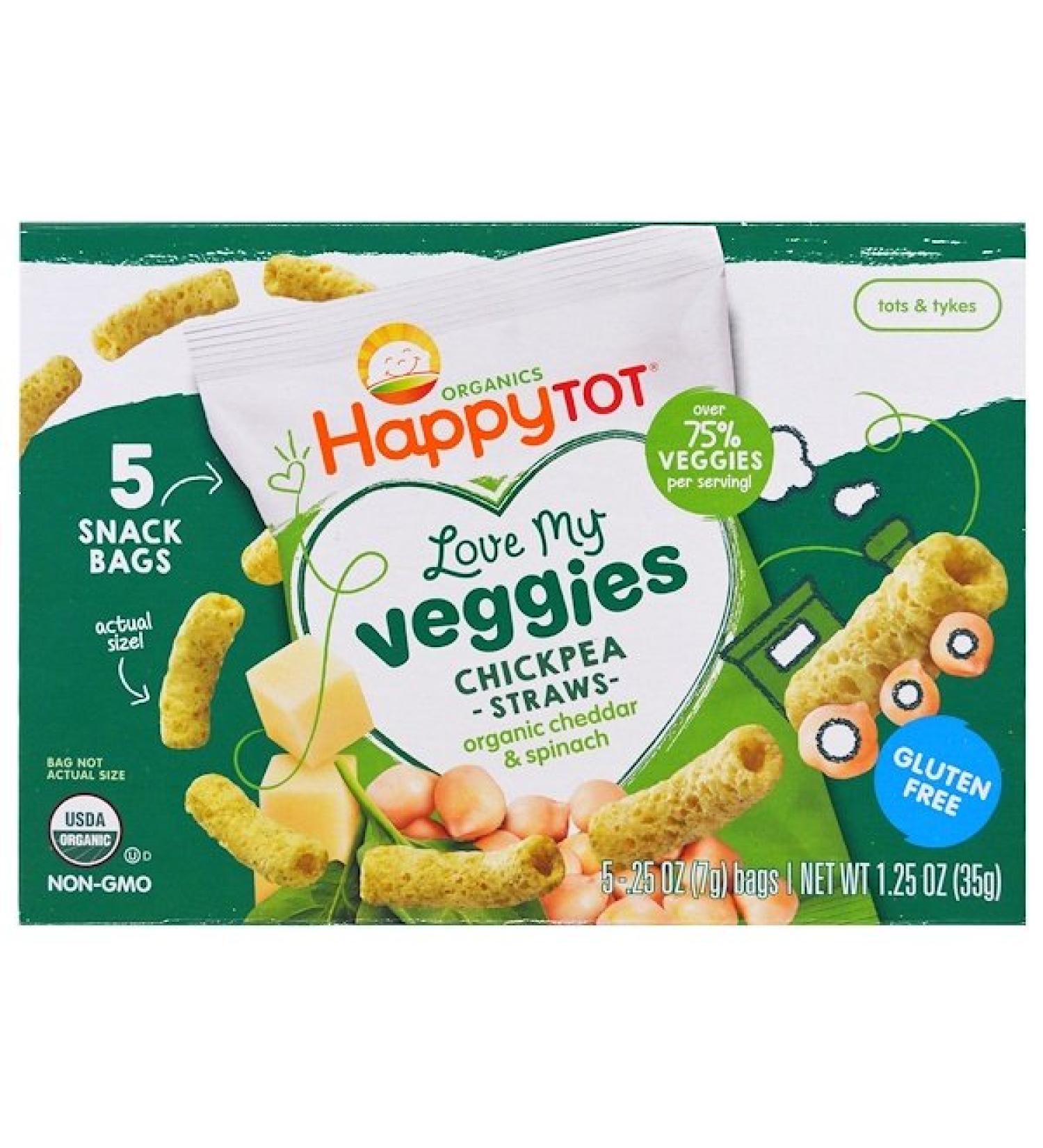 Happy Family Organics Organics Happy Tot Love My Veggies Chickpea Straws Snack Bags Organic Cheddar & Spinach 5 Bags 0.25 oz (7 g) Each
